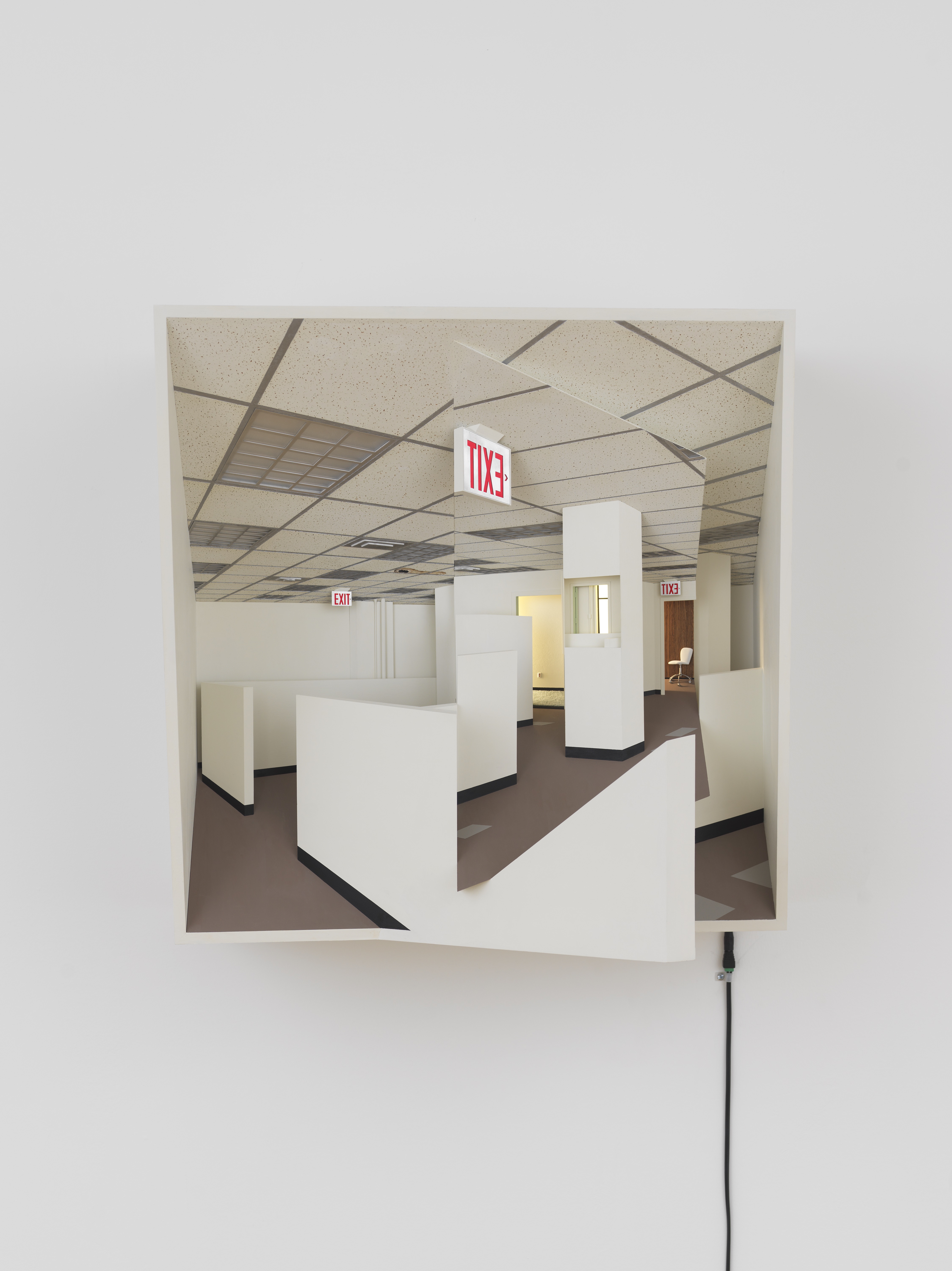 South 50° East (C-Stand, Column), 2025, Wood, aluminum, acrylic paint, magic sculpt, plastic film, led lights, 25 x 25 x 18.5 inches