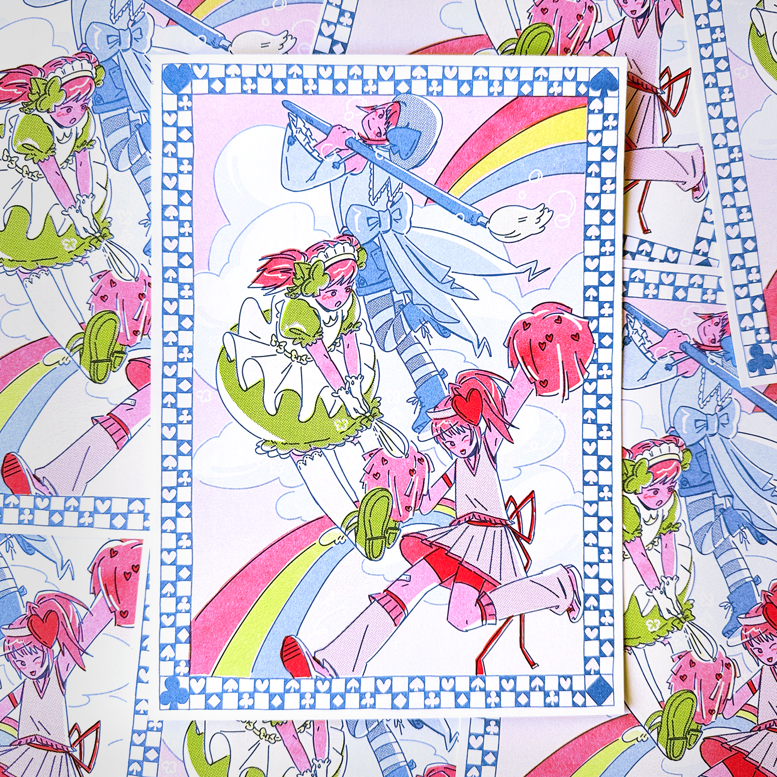 [shugo chara 2] printed at risd with bright red, light lime, & blue