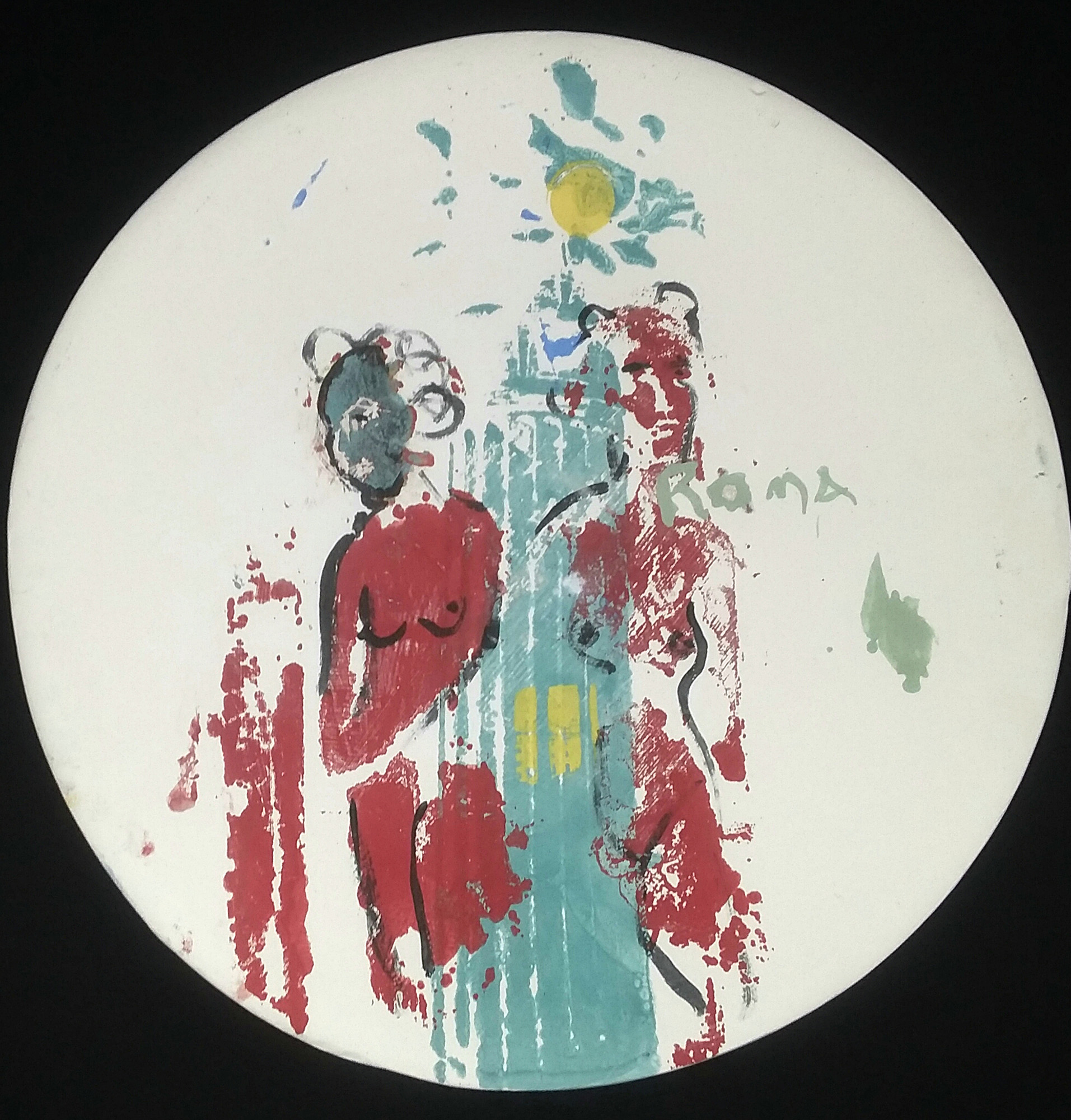 Roma - 2018 silk screen underglazes on ceramic plate with encaustic - 10" diameter