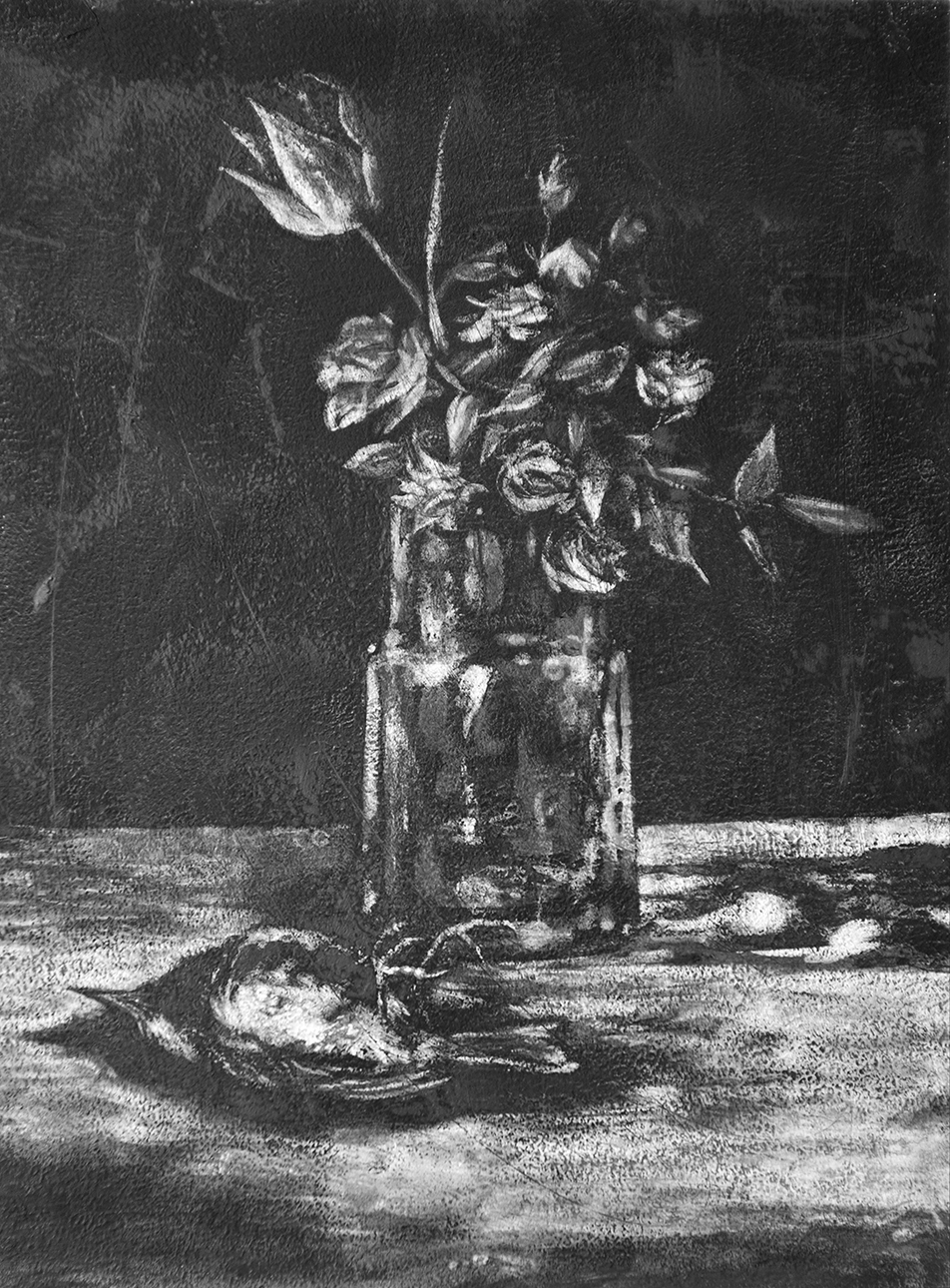 Jean-Philippe Roubaud Les promesses de l’ombre, nature morte, 2024 Graphite et acrylique sur bois 40 x 30 cm Courtesy de l'artiste et de Espace à Vendre