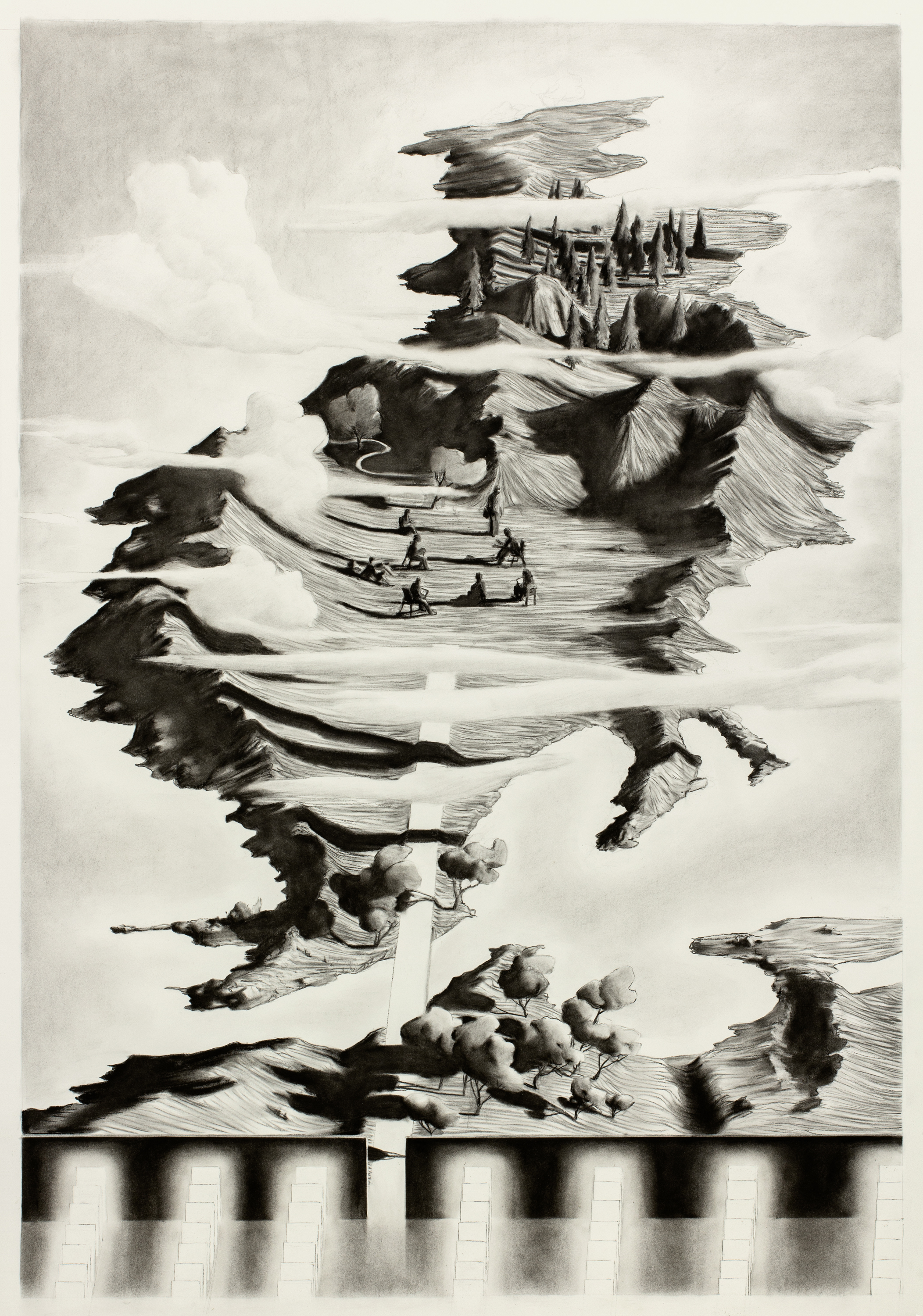 Back End. 2022. Charcoal on paper / fusain sur papier. 57.5" x 40" (145 x 102cm)