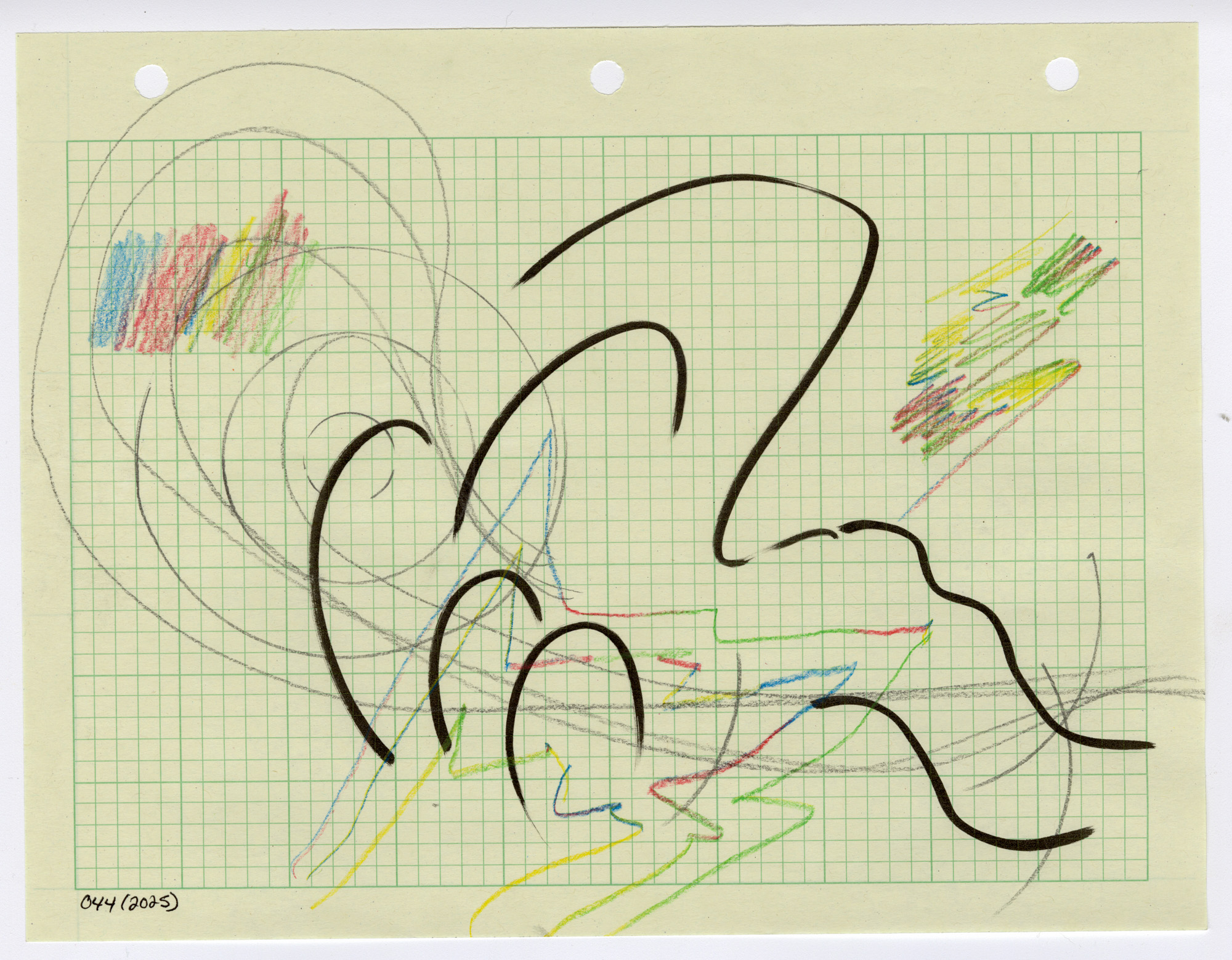 044. 2025. Graphite, colored pencil, and marker on graph paper. 11" by 8.5"