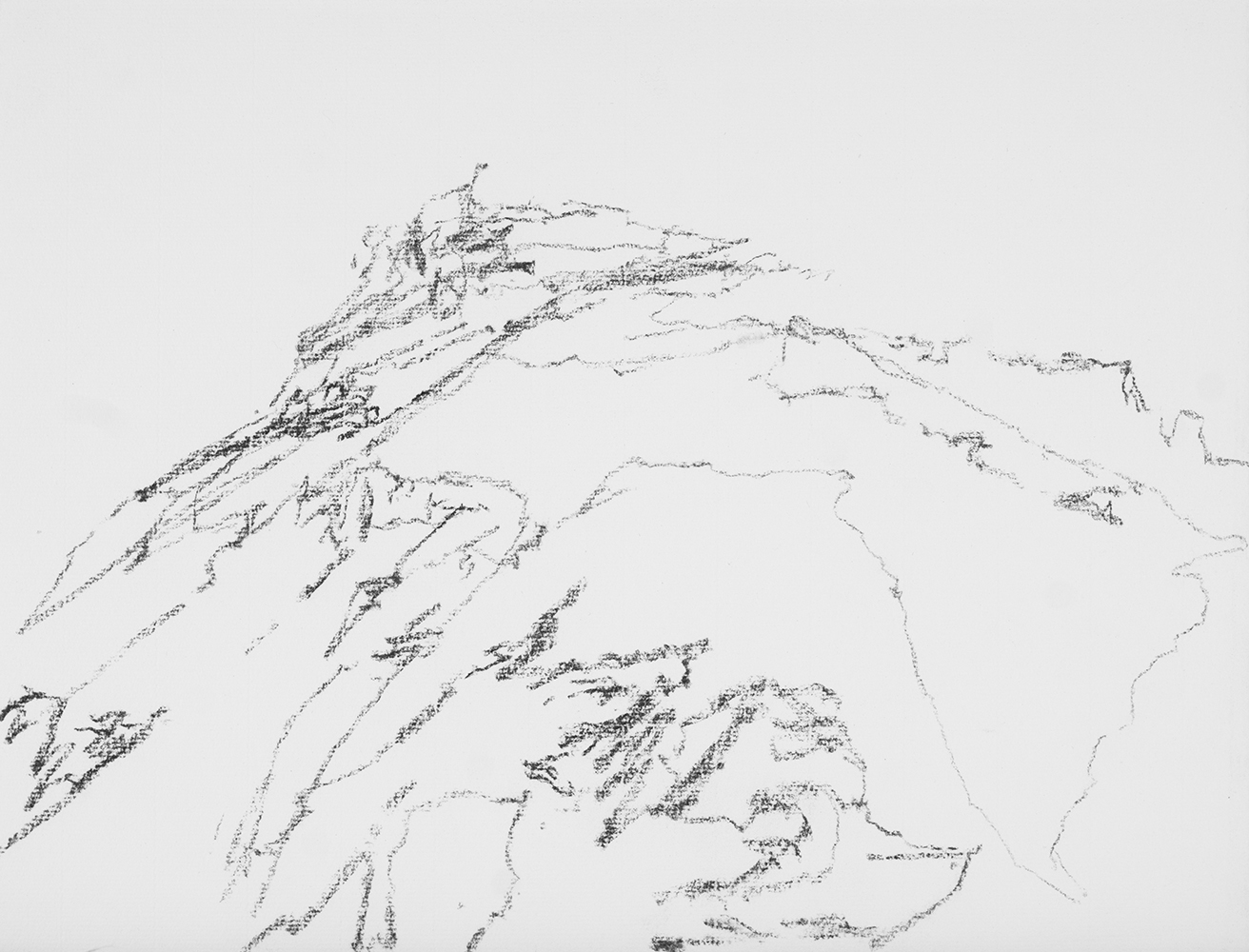 Sommet, tracé, énergie (II) [Summit, lines, energy (II)] charcoal on paper25 x 32,5 cm, 2024