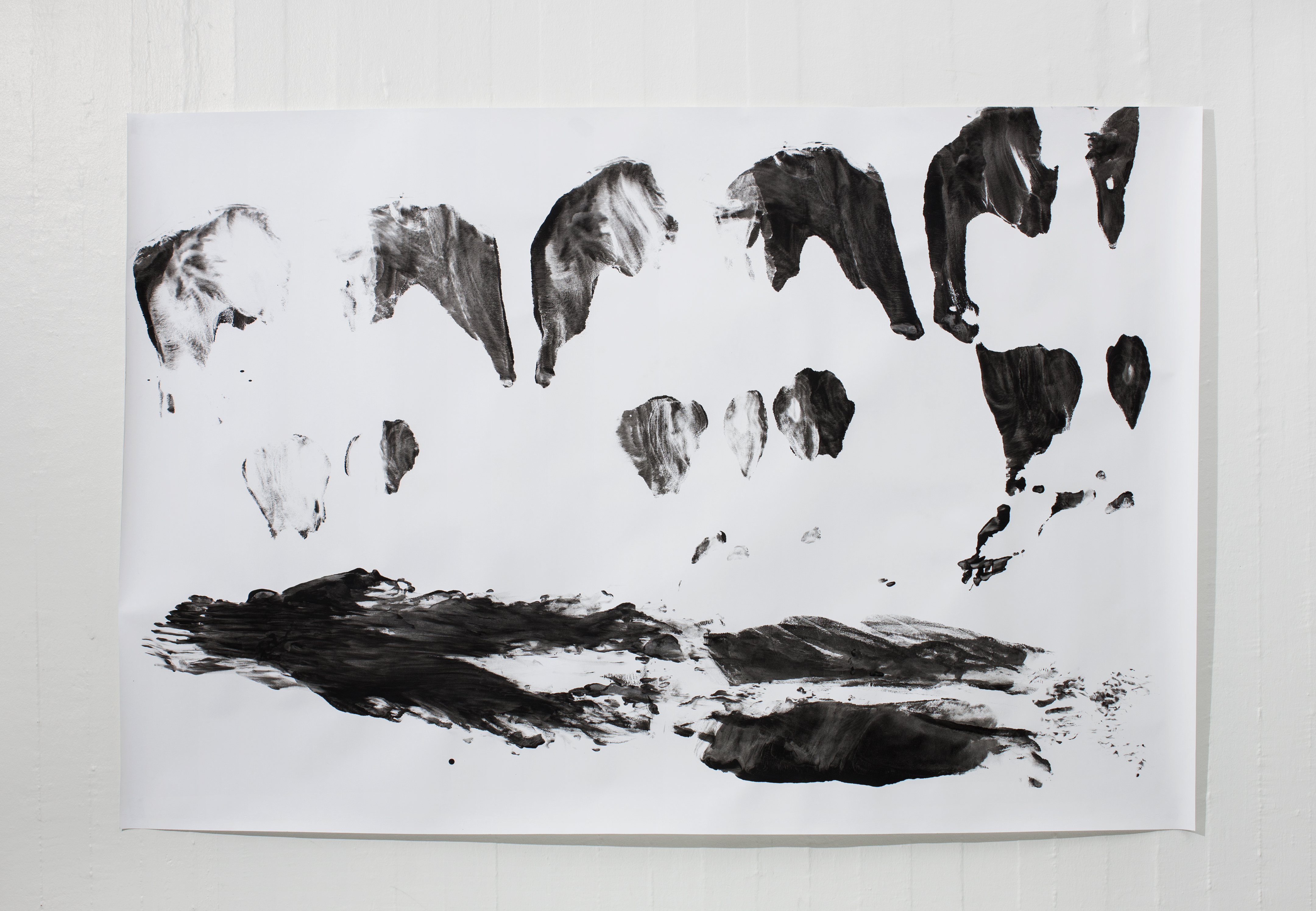 Rolling and Dragging, 2017, tempera on stretch paper, 227 x 150 cm