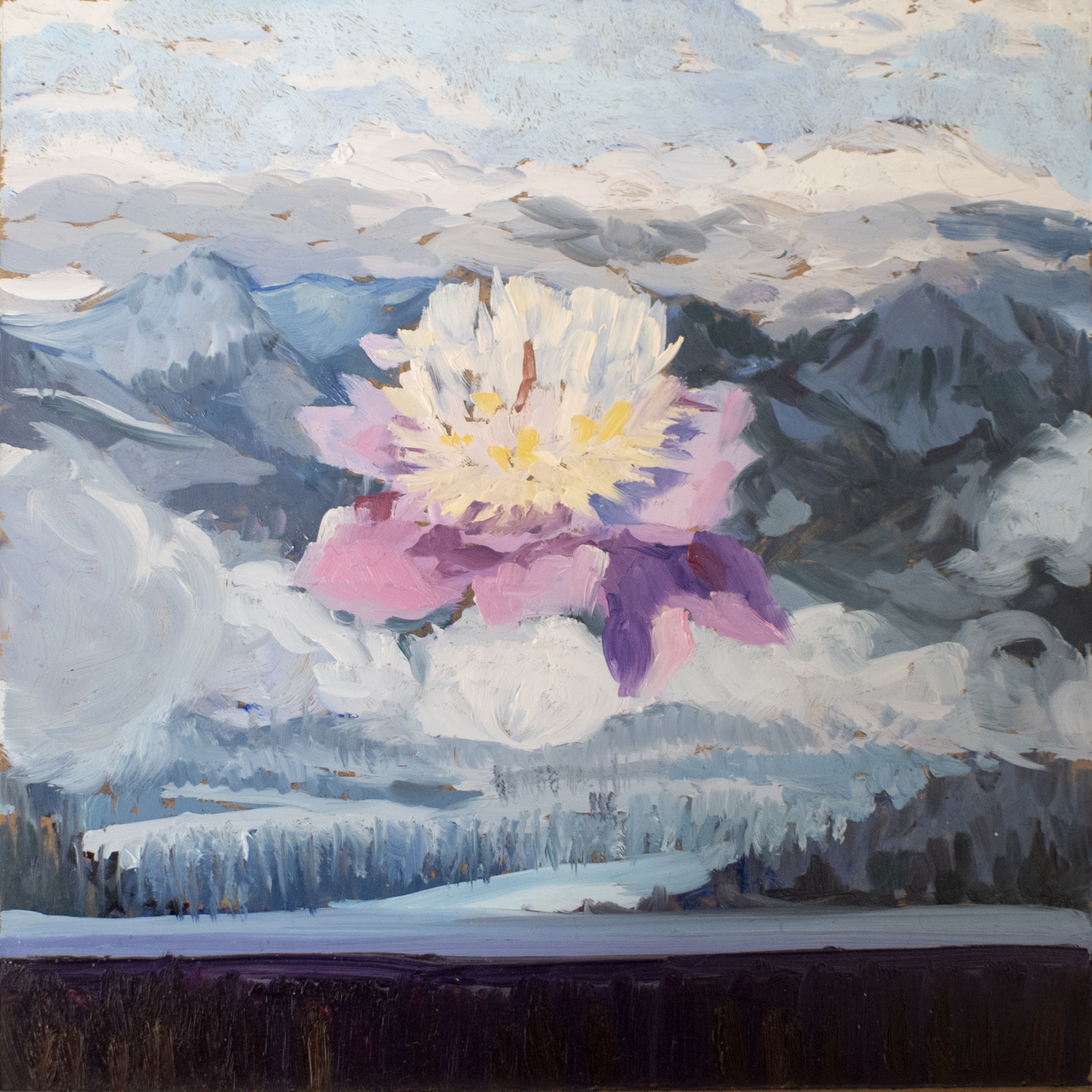 Rise, oil on archival polyester, 6x6", 2022