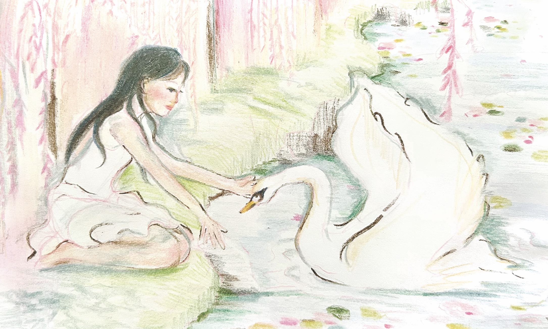 "Miss Swan," personal work (coloured pencil and conte on paper)