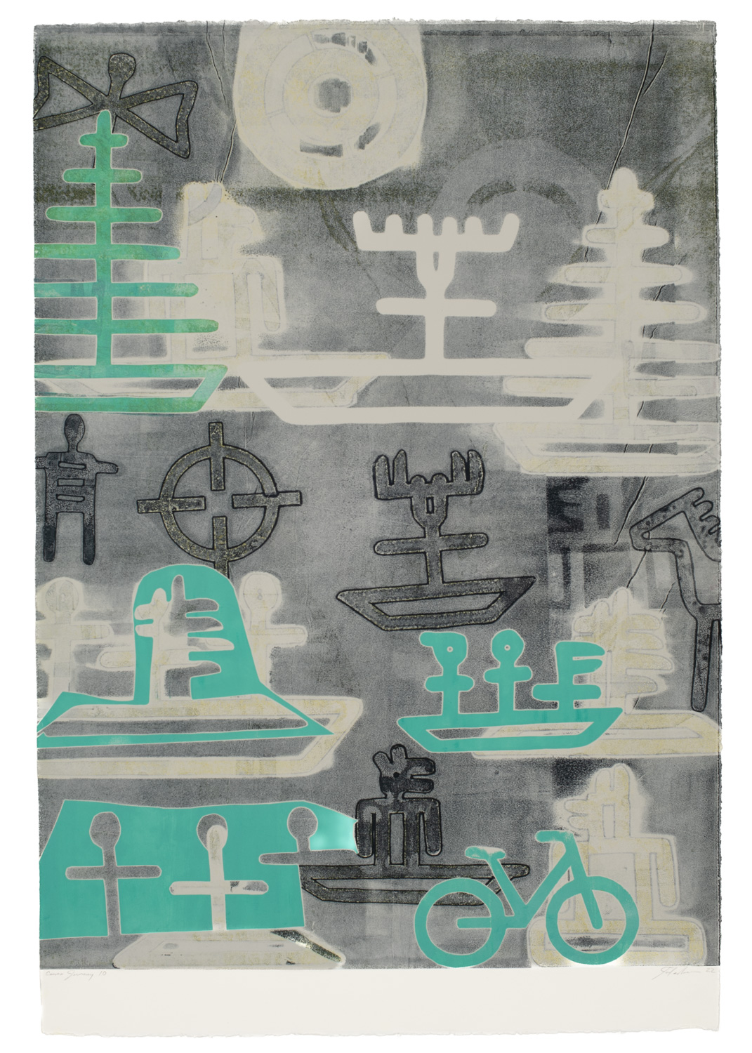 Canoe Journey 10, 2022, Monoprint on paper, 44 x 30 in.