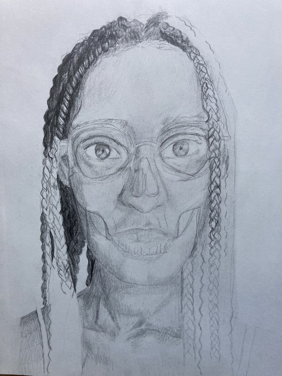 Sydney Jones, Self Portrait with Skull, 2021, ART-106: Figure Drawing