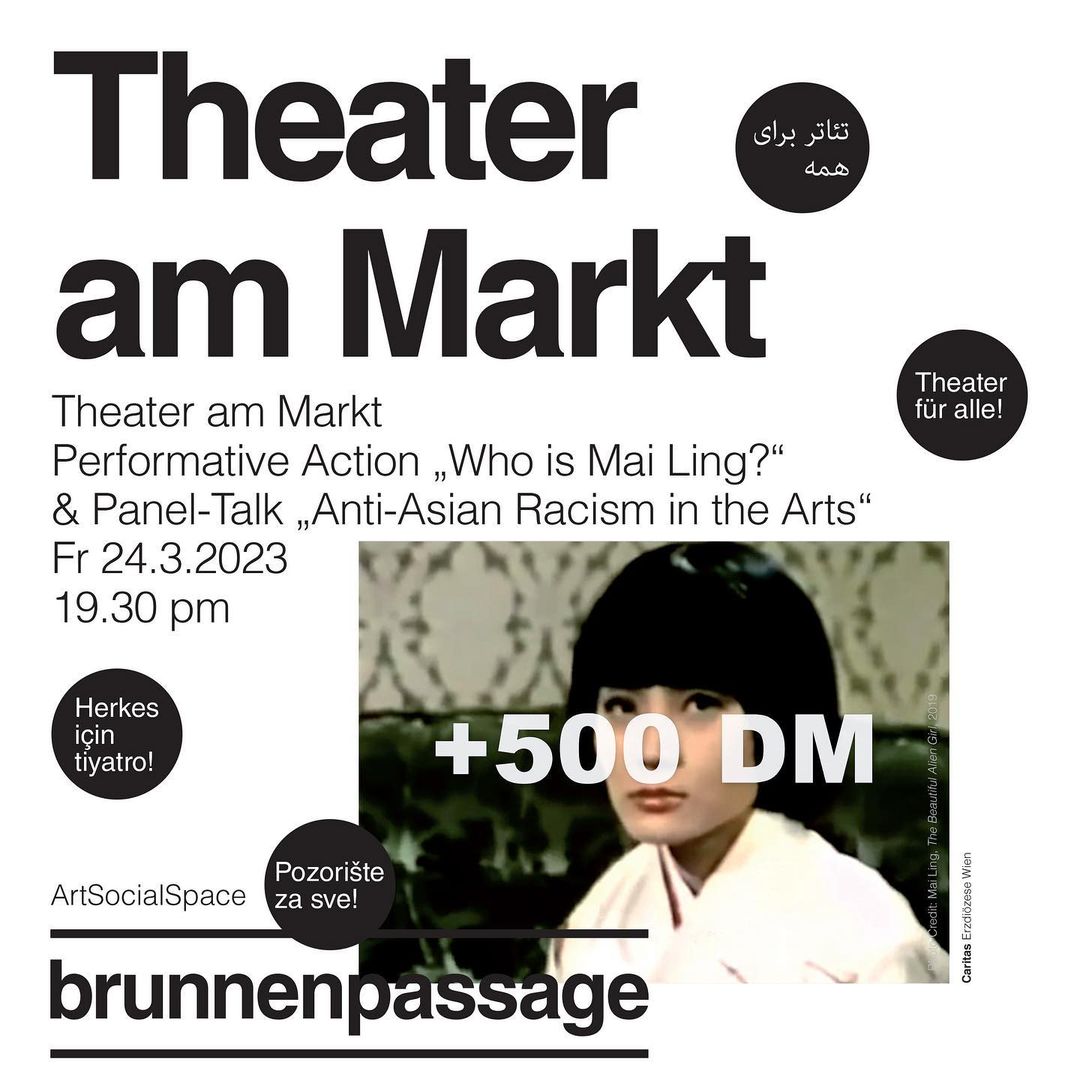 Recently, Mai Ling has been researching the racialized and feminized logic of Ornamentalism, a bedrock of Western aesthetics and colonialism. In next Friday's action, we will make kinship with decorative plants, transforming the “exotic and extracted” into a multilayered agency of becoming and survival.  The event will be followed by the panel talk "Anti-Asian Racism in the Arts" (in German), moderated by Vina Yun.