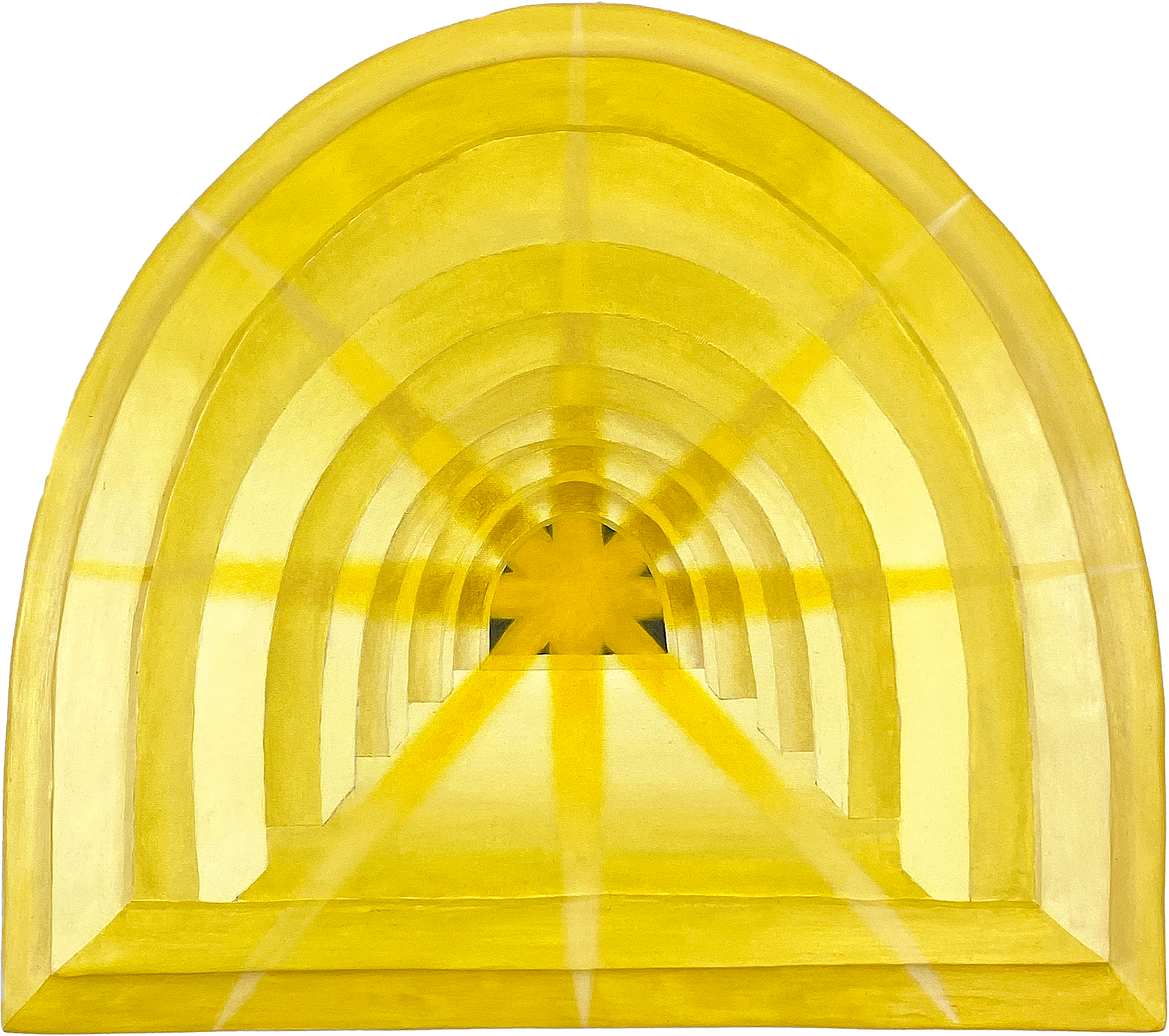 Julia Policastro &ndash; The Great Sun Hall, 2023, Oil on canvas mixed media, 19 x 17.5 in