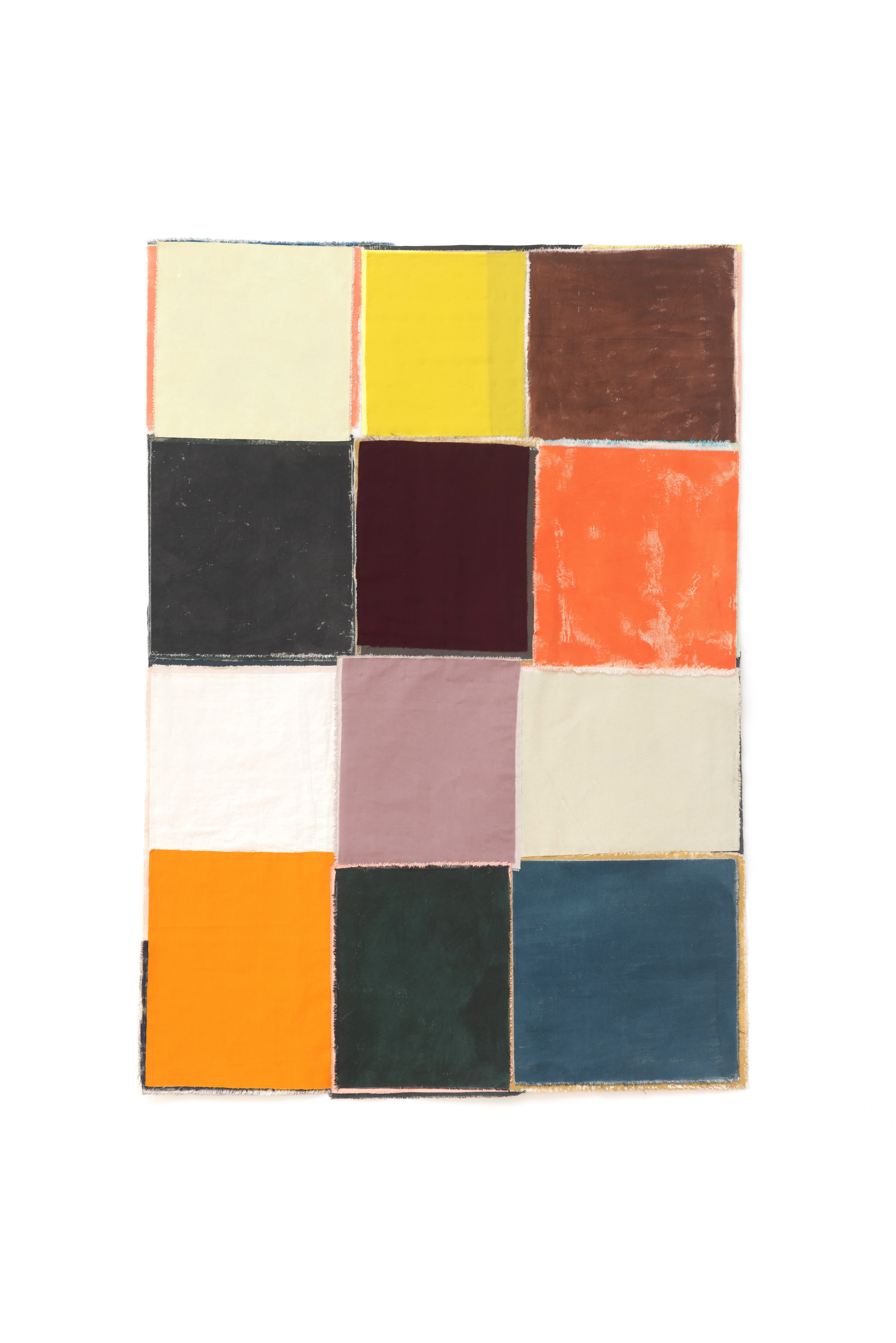 The weight of a field, 2023. Acrylic on canvas with fabric, stitched. 160h x 110w cm