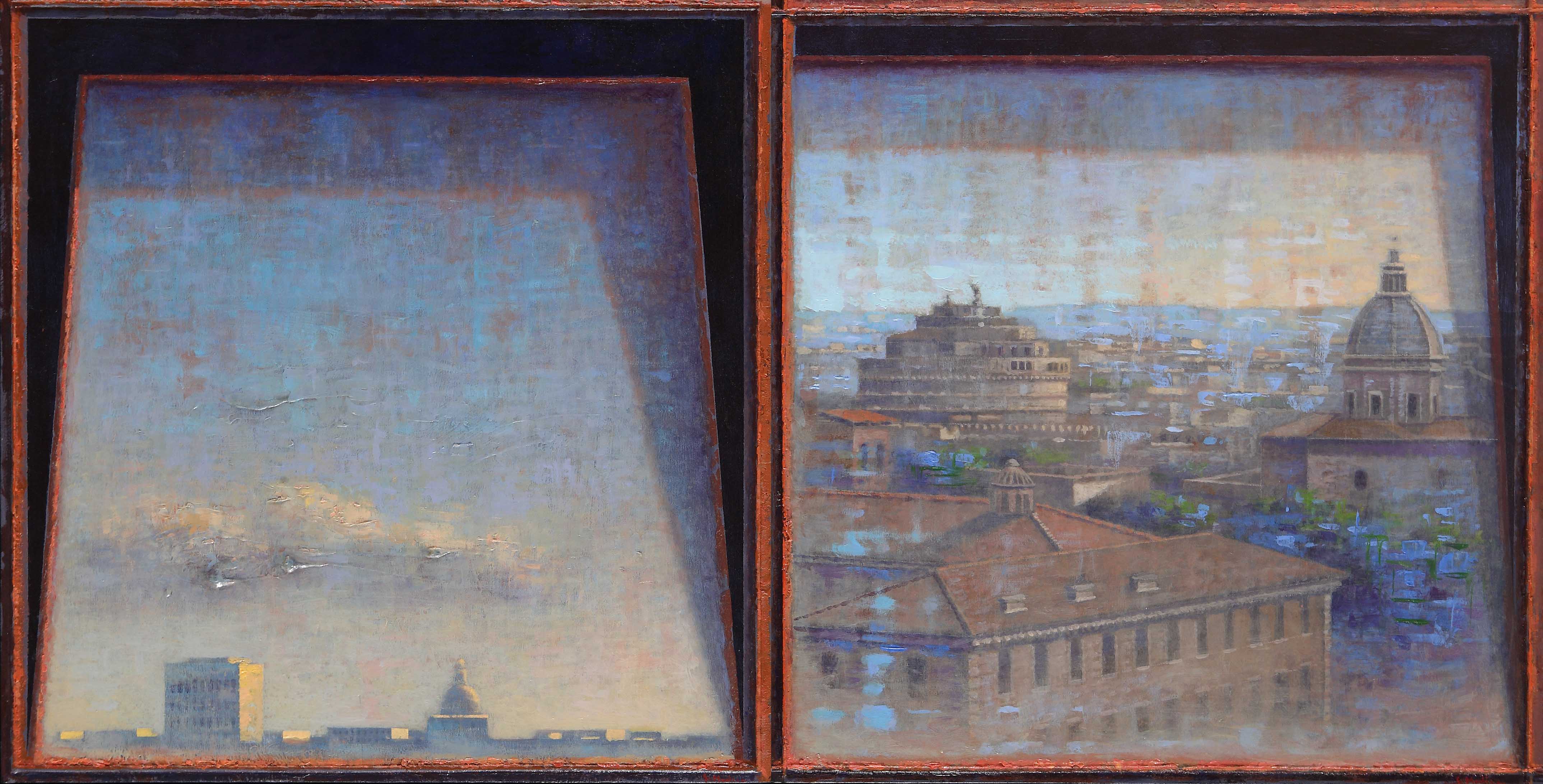 Intravedere Roma, 2006-07, olio su tavola, dittico, 50 x 100 cm