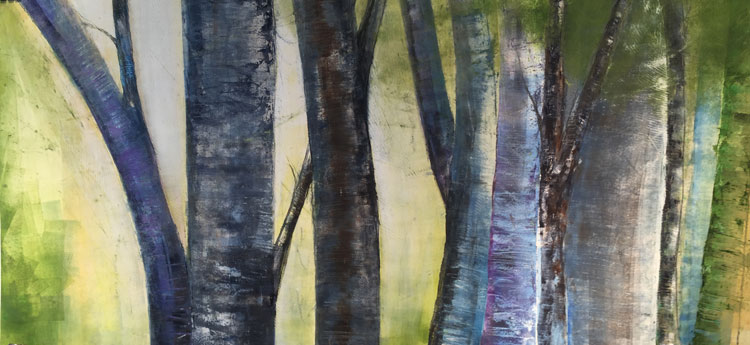 Spring trees 2015  Mixed media on paper 24” x 60”
