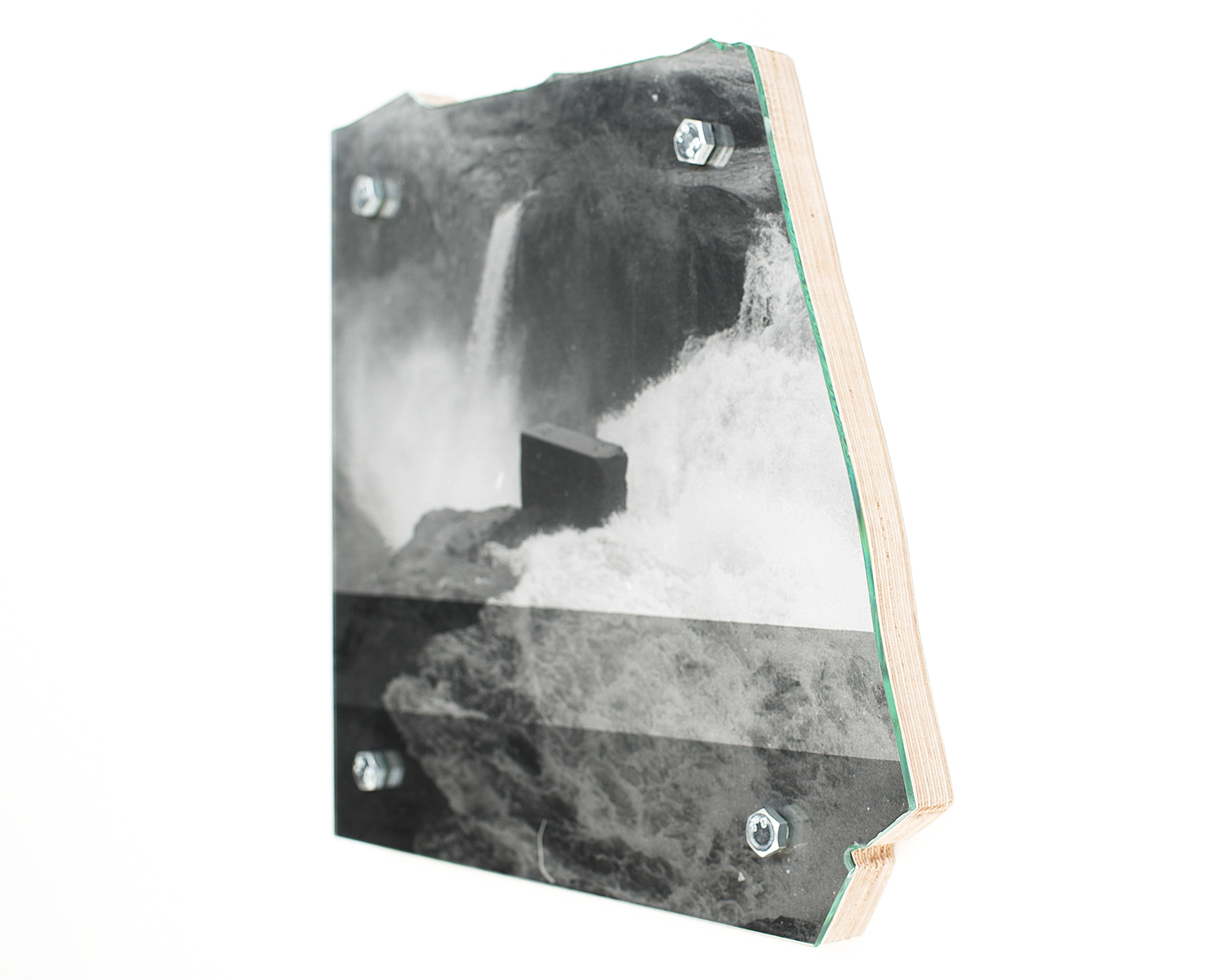 Murchison Falls -  H28xW30xD2cm - Bolts, glass, darkroom test print, birch ply - 2020