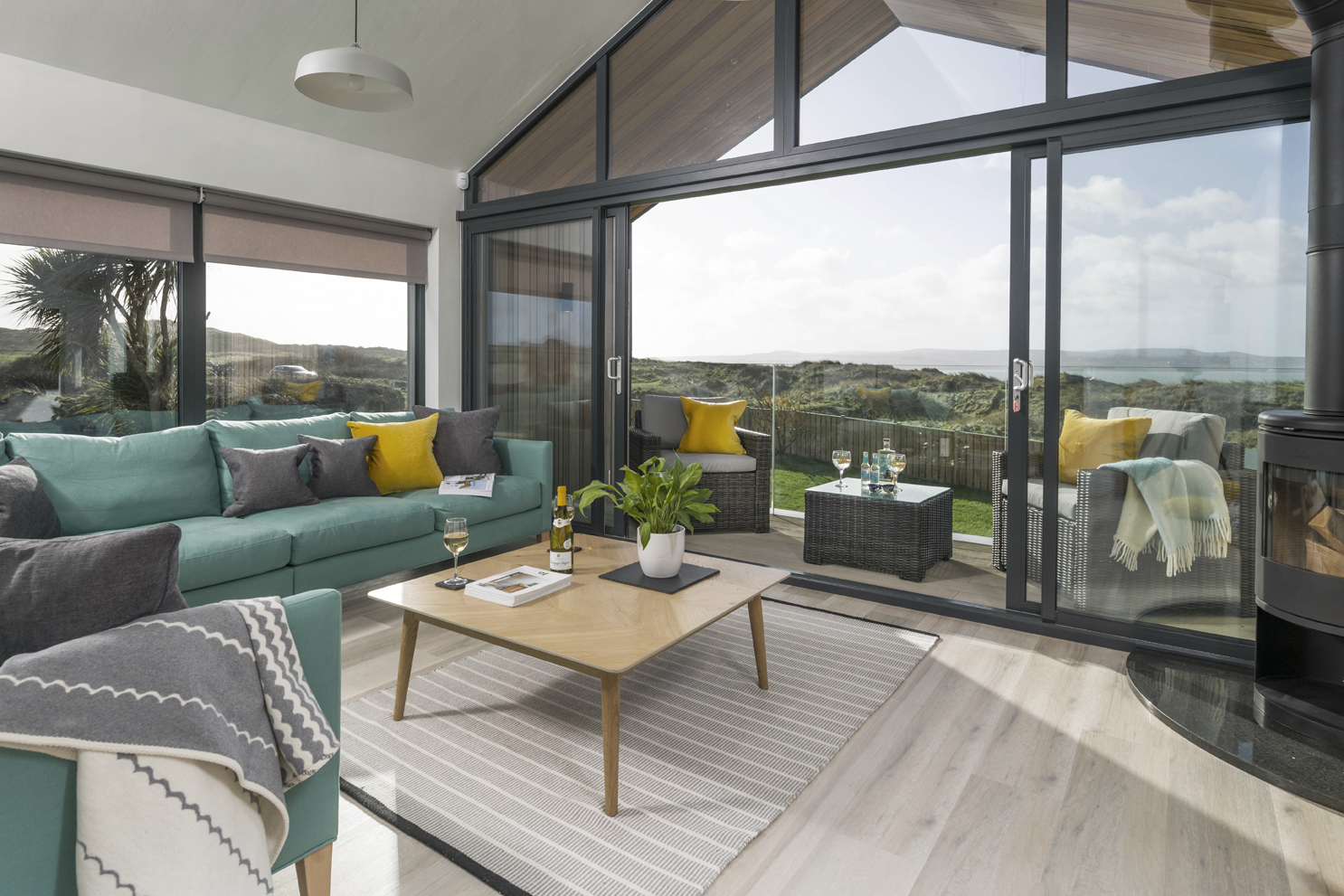 Lounge area overlooking rural scenery. Showed as part of slideshow.
