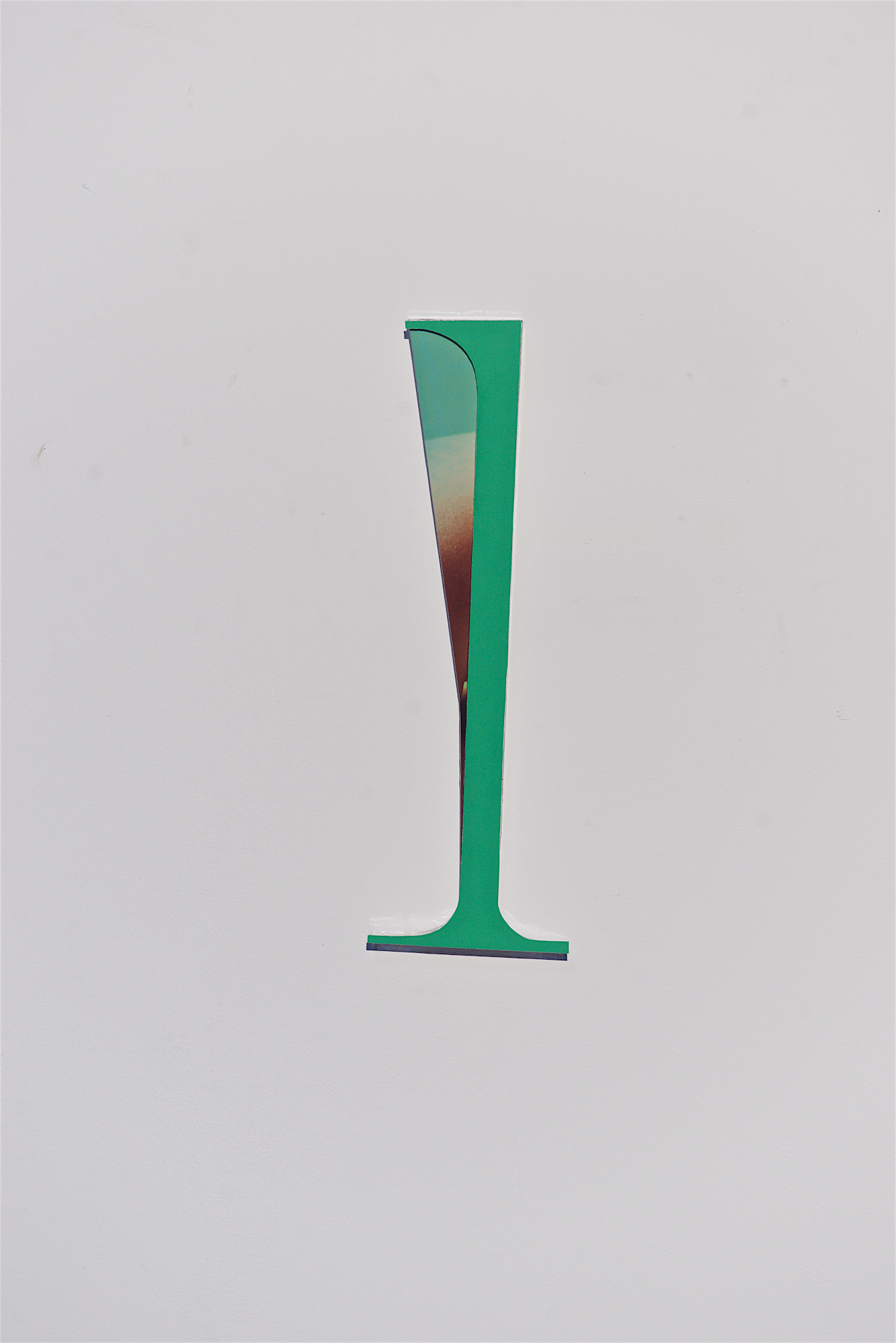 Text message green with fragment...new enlightened era coming soon, now and forever, 2019 Gouache mixed with oxytocin, archival ink-jet print, mounted on acrylic glass approx. 10 3/4” x 3 3/8”