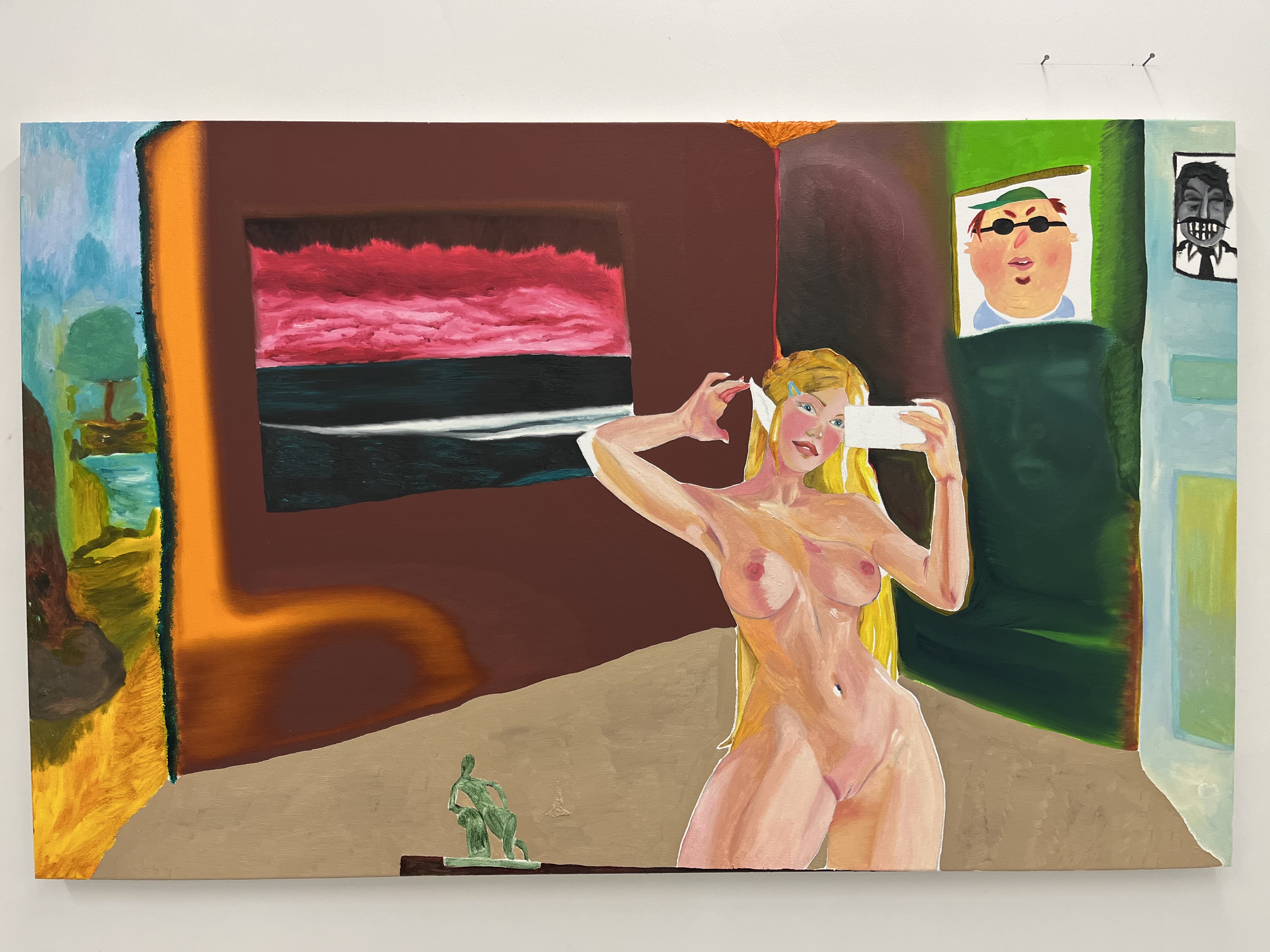 Los Santos for a day, oil, oil stick, oil pastel on canvas, 30'' x 48'', 2023.