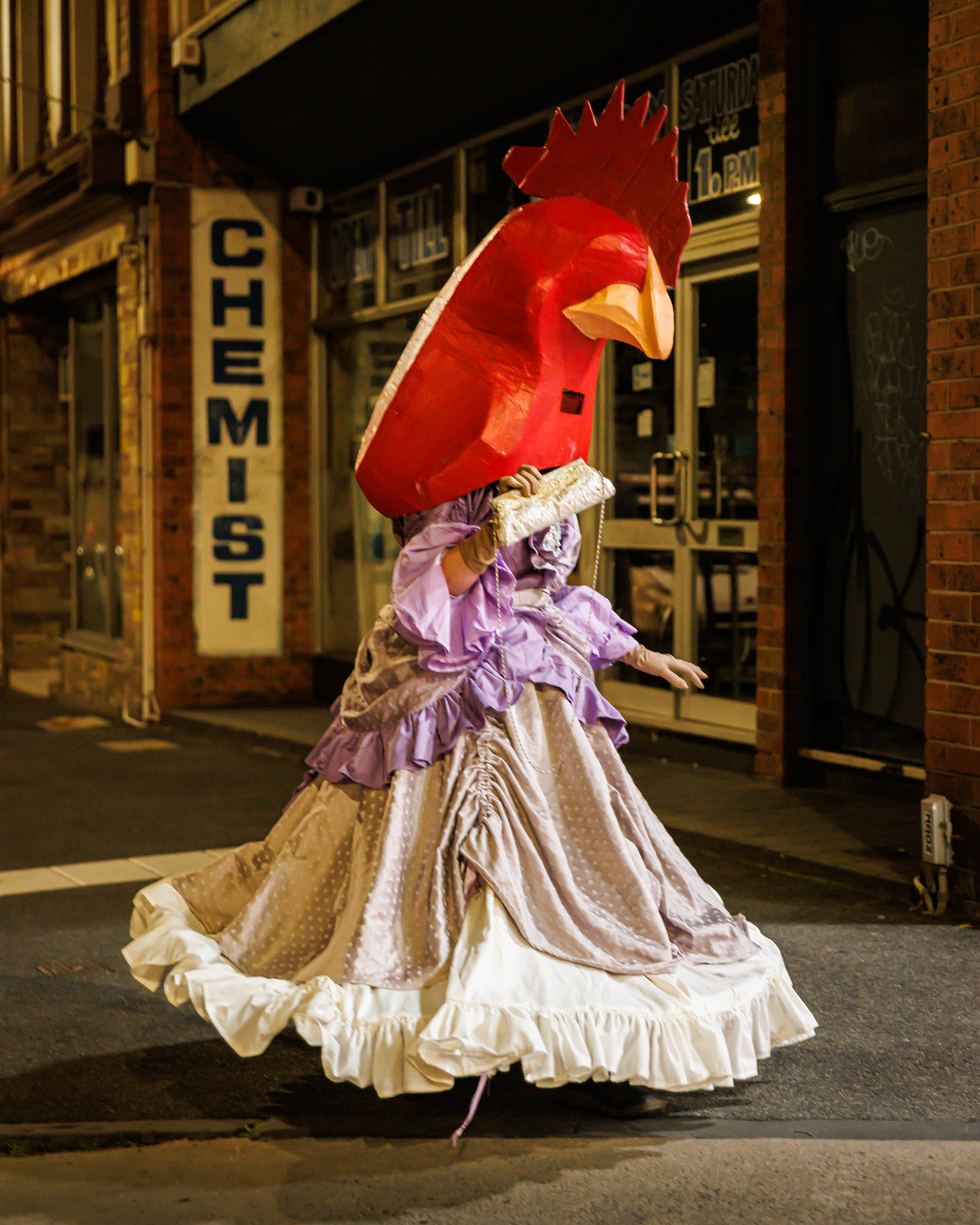 Costume for a giant chicken, made for the Melbourne Festival of Puppetry