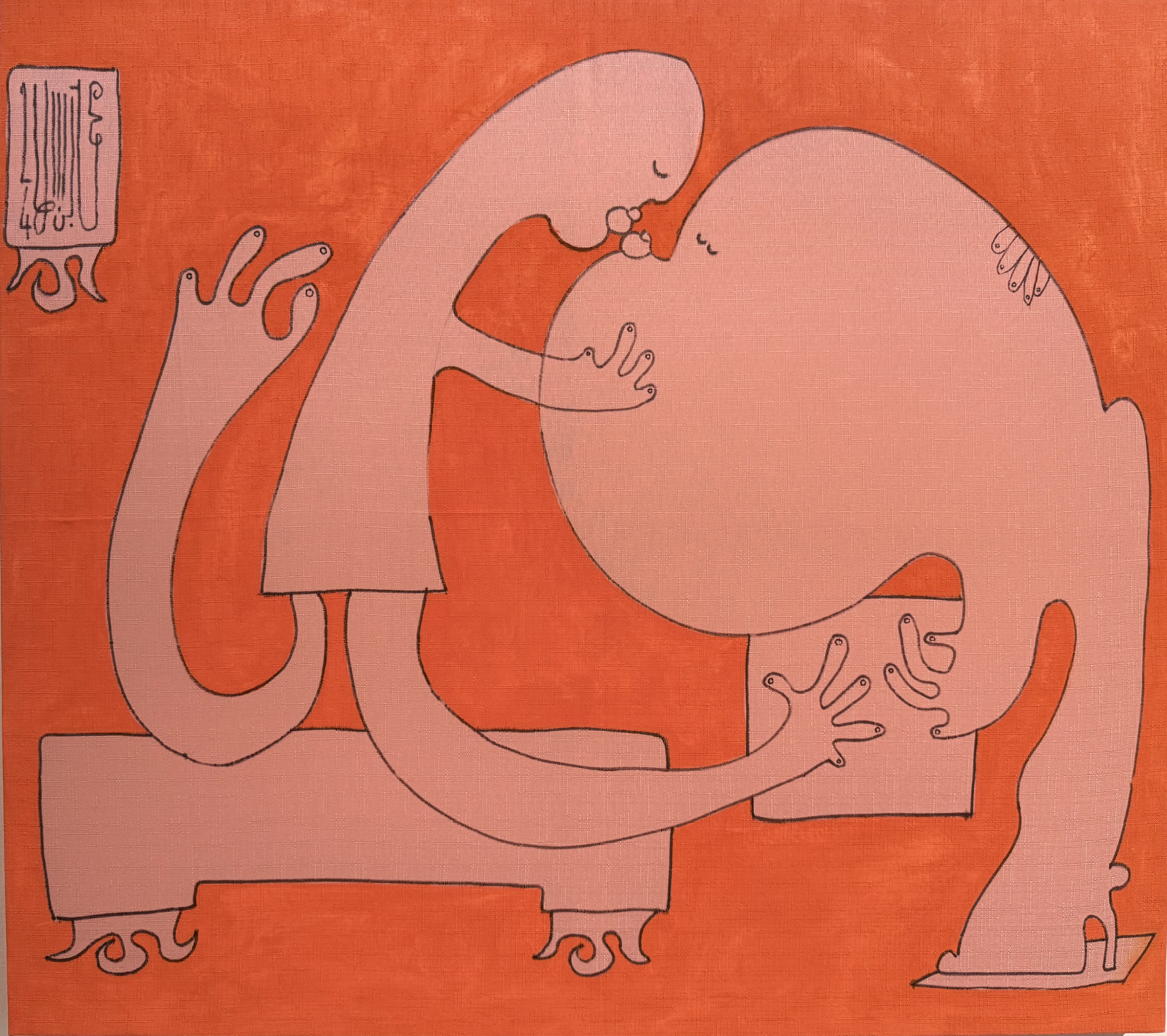Mohamed Ben Soltane, Variations Amoureuses I, Acrylique sur tissu, 90x80cm, 2025
