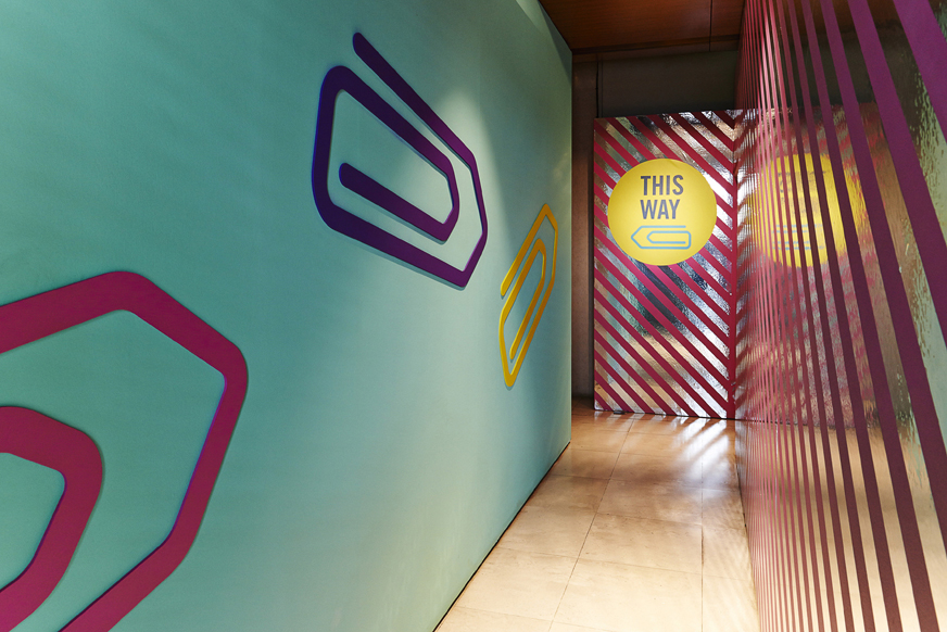 Pick Me Up Graphics Arts Festival, Somerset House. Collaboration with Studio EMMI on visual identity and three dimensional elements integrated throughout the exhibition space - Photography Jess Bonham