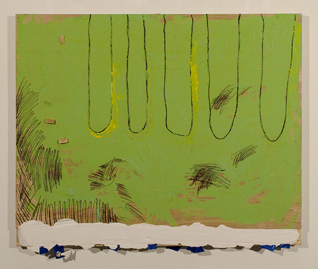 Five Fingers, No Problem4'  x 3'Acrylic and latex paint, oil stick, charcoal, plaster, foam, tarp on panel