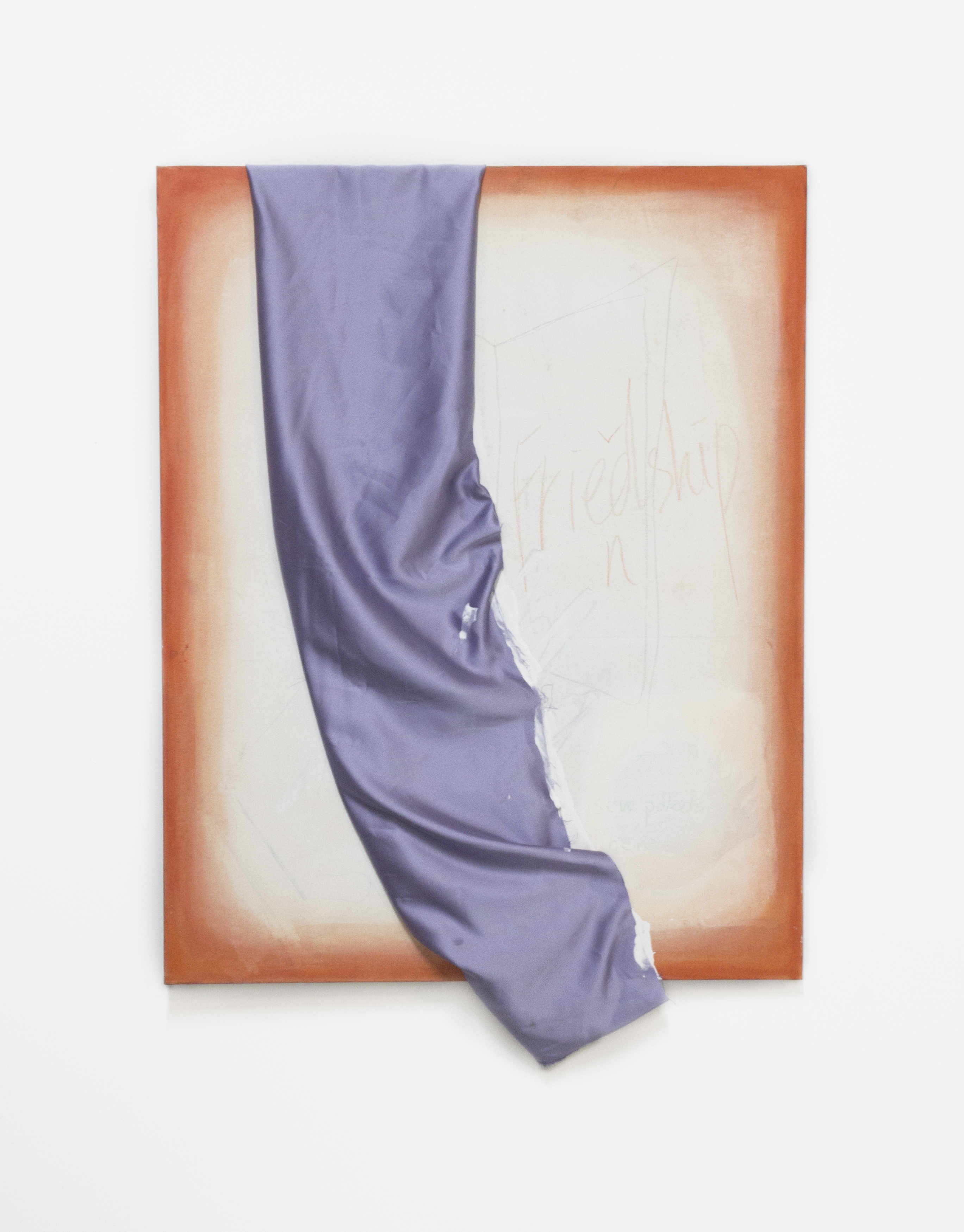 Untitled, found fabric and acrylic on canvas, 36 x 24 in, 2018