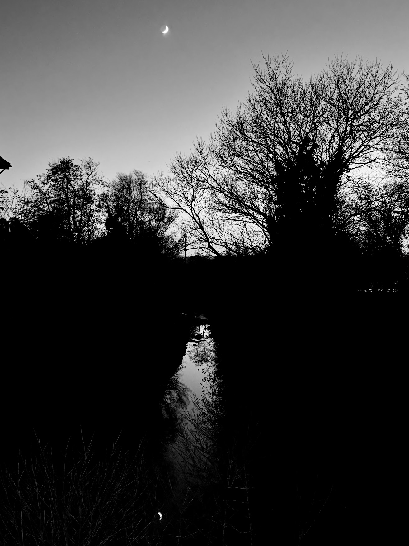 La Luna si riflette sul canale Navile, Bologna, 16-12-2023
