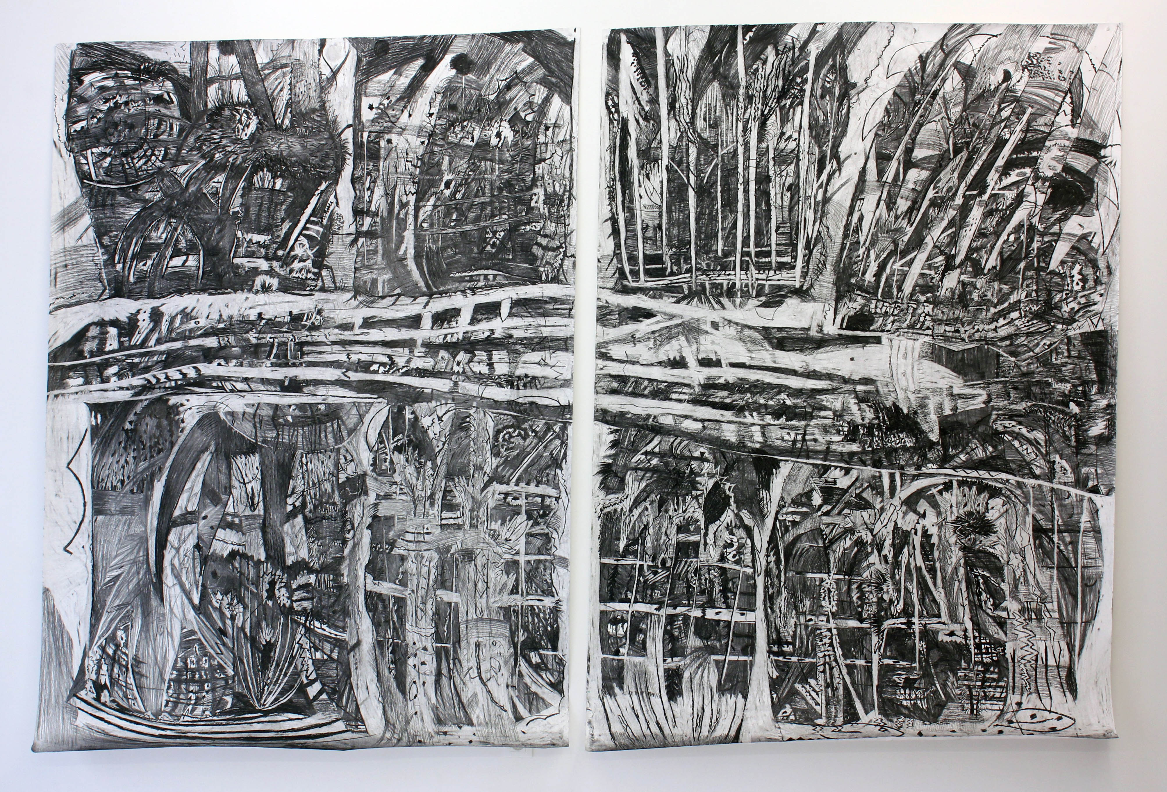 "Untitled", 2016. Charcoal on paper, 180 x 300 cm