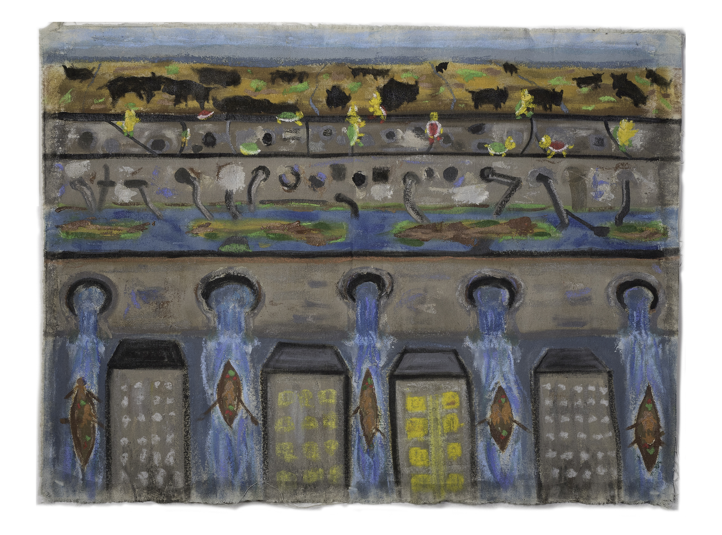 Tracing Water Delivery Food  (2021-2022)  N-Dimensions   29x21.5 in  Oil and Chalk on Canvas