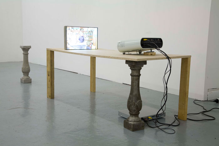 'Rock & a Hard Place' 2010, Installation View, Concrete, Steel, Video, Timber (photo: Christo Crocker)