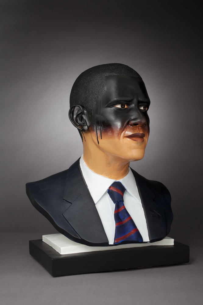 Is He Black Enough, acrylic paint on bust cast in white resin (bust by Matthew Gonzales), from Visions of Our 44th President 