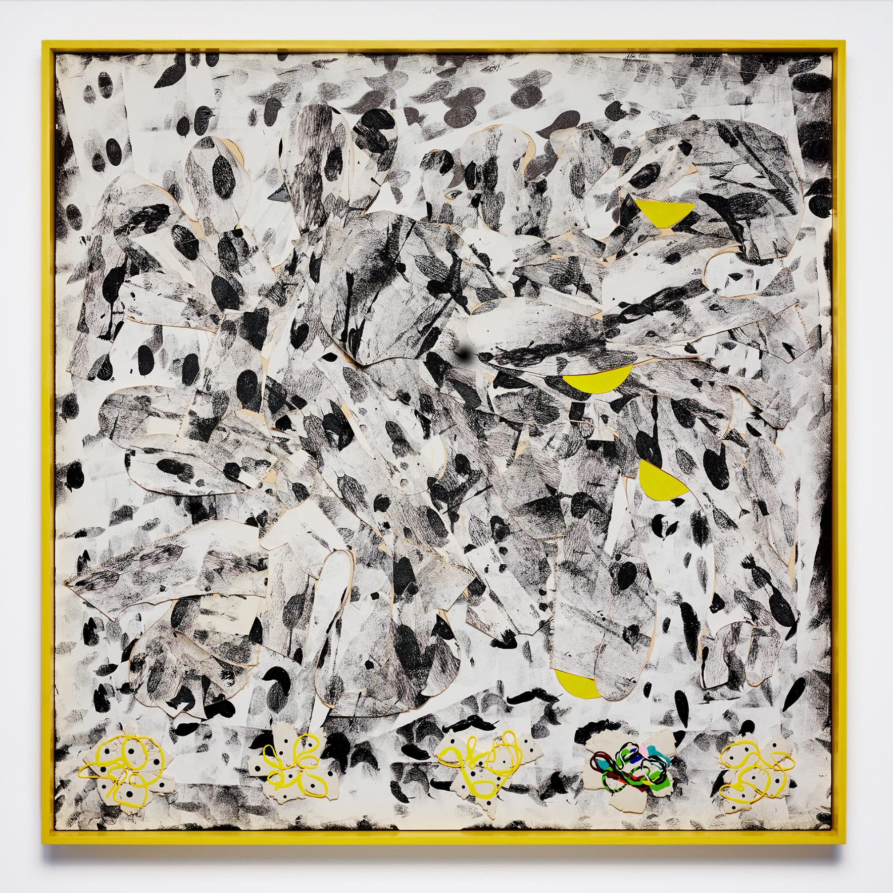 Sun You: No Title (reference name: Yellow #2),2025, Polymer clay, acrylic canvas on panel in the artist’s frame, 49 x 49 x 3 inches