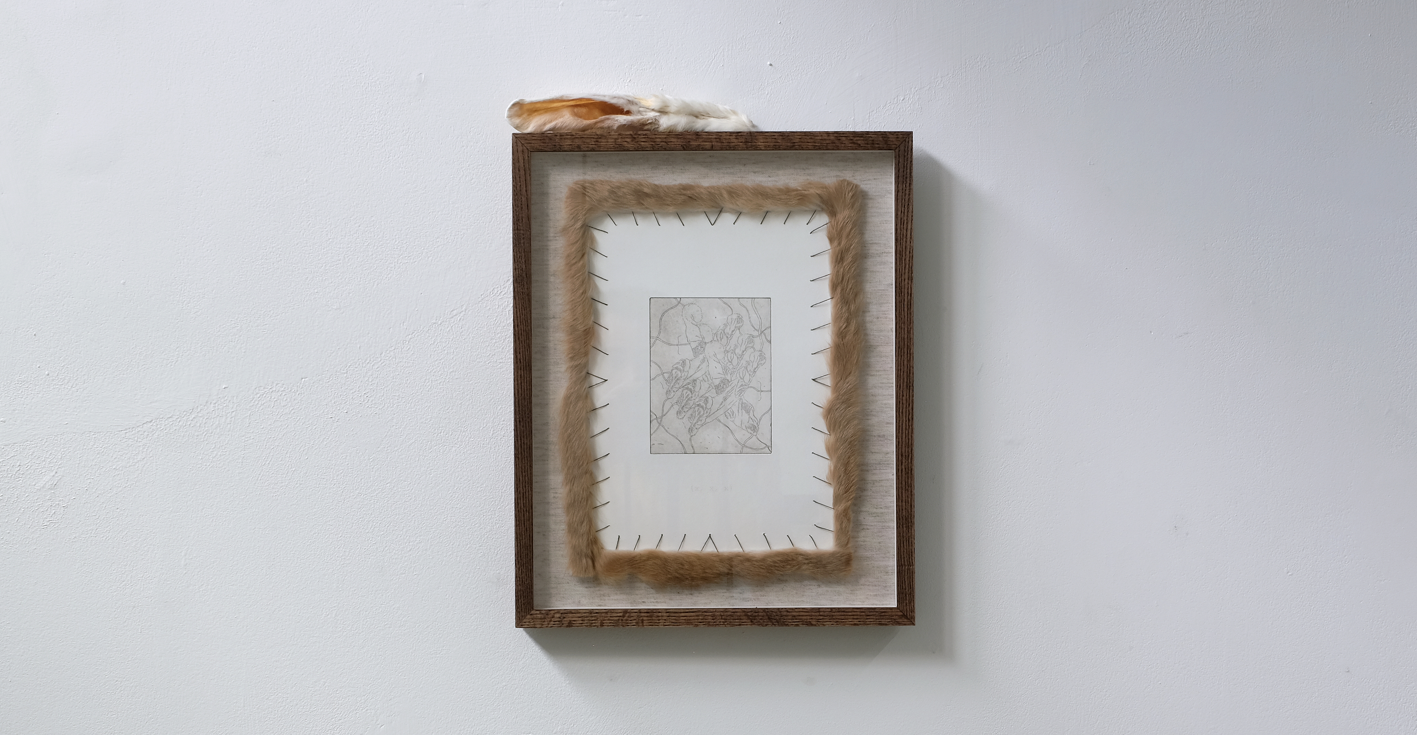 2021 array, etching, ear, sewed fur coat skin at Cromwell Place, London (UK) - on July 2021, group exhibition. Photo: Art Sokoloff