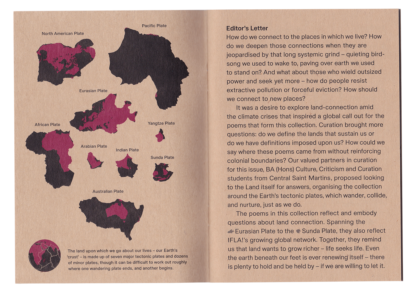 tectonic plate graphics and Editors Letter - It’s Freezing in LA! Special: To Stand on Shifting Ground