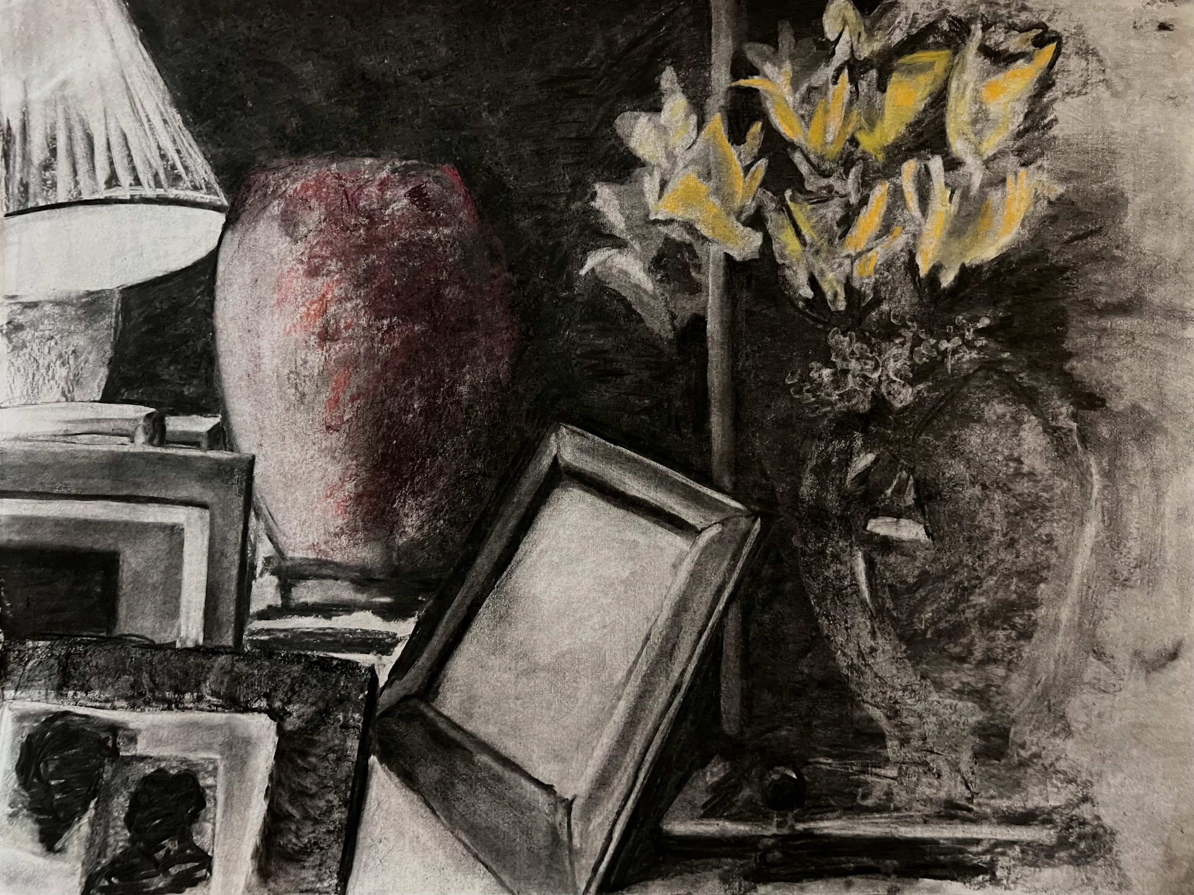Her Bedroom, 2024 charcoal and pastel 18 x 24 