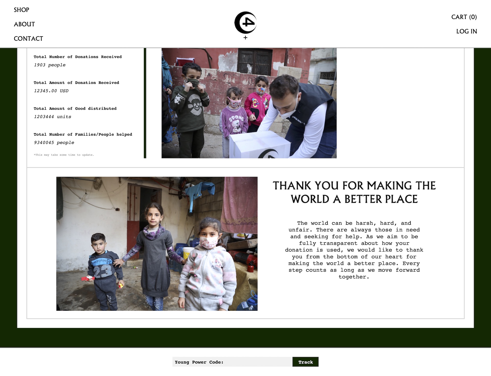 Upon completion (supply/goods being delivered) a thank you message come up.