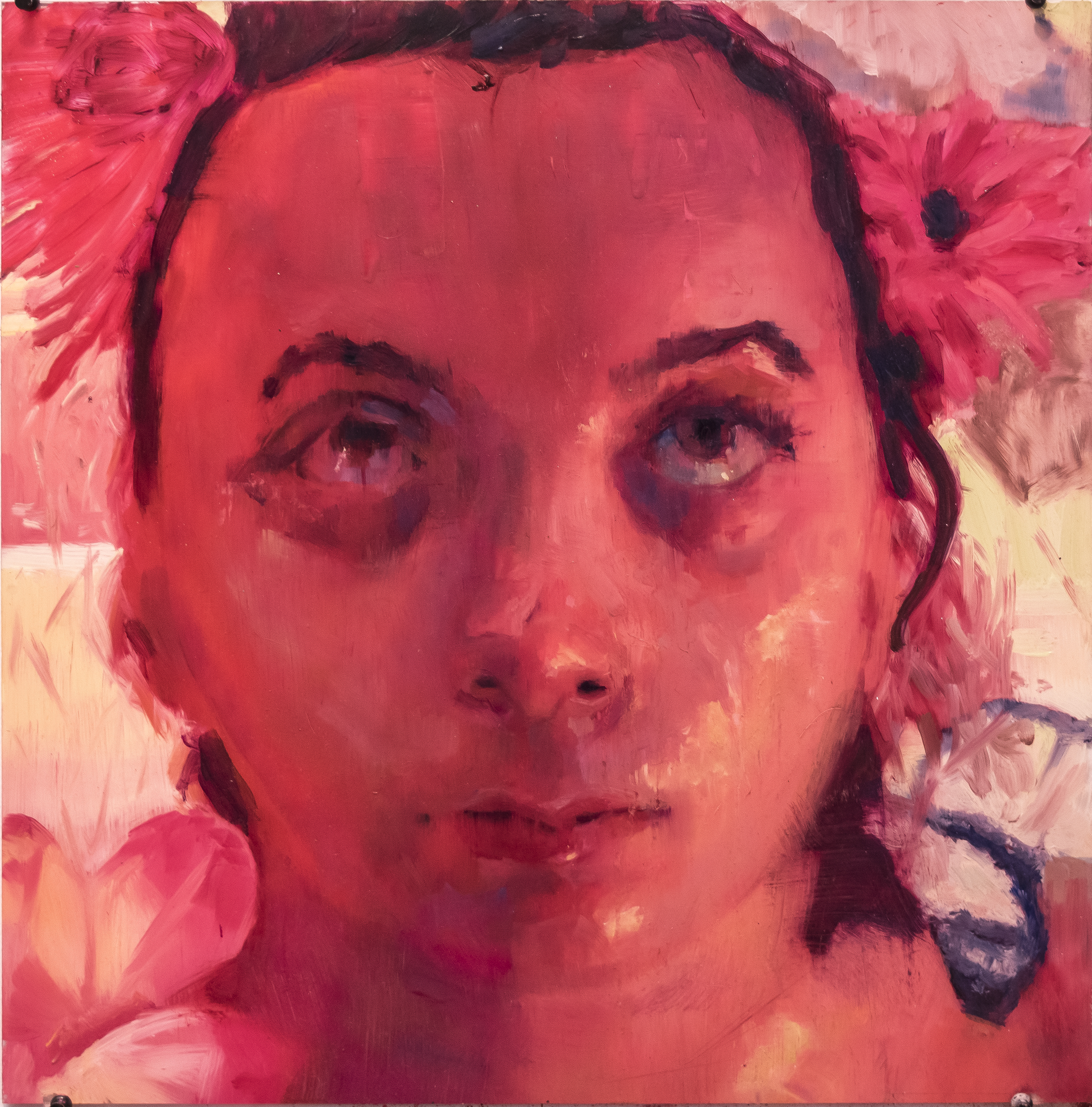 Irrevocable step to the damn beauty.  In a second you eat my childhood.  In three, I forget all my past.  oil on plexiglass 20" x 20"