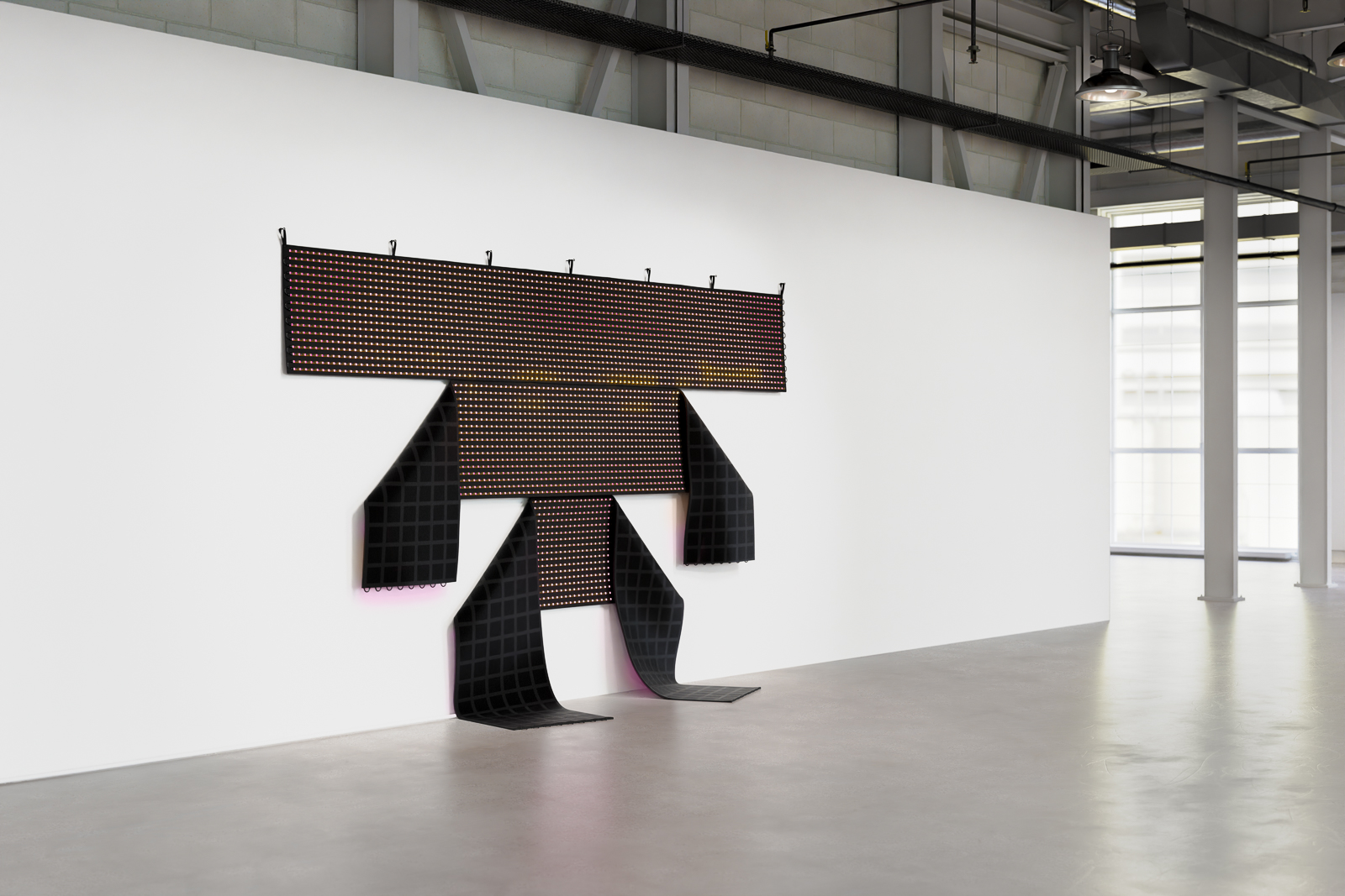 Ghost car parking lot, 2020, infrared thermograph on LED curtain, media player, electronics, 86 x 96 x 5 in. (218 x 244 x 13 cm)