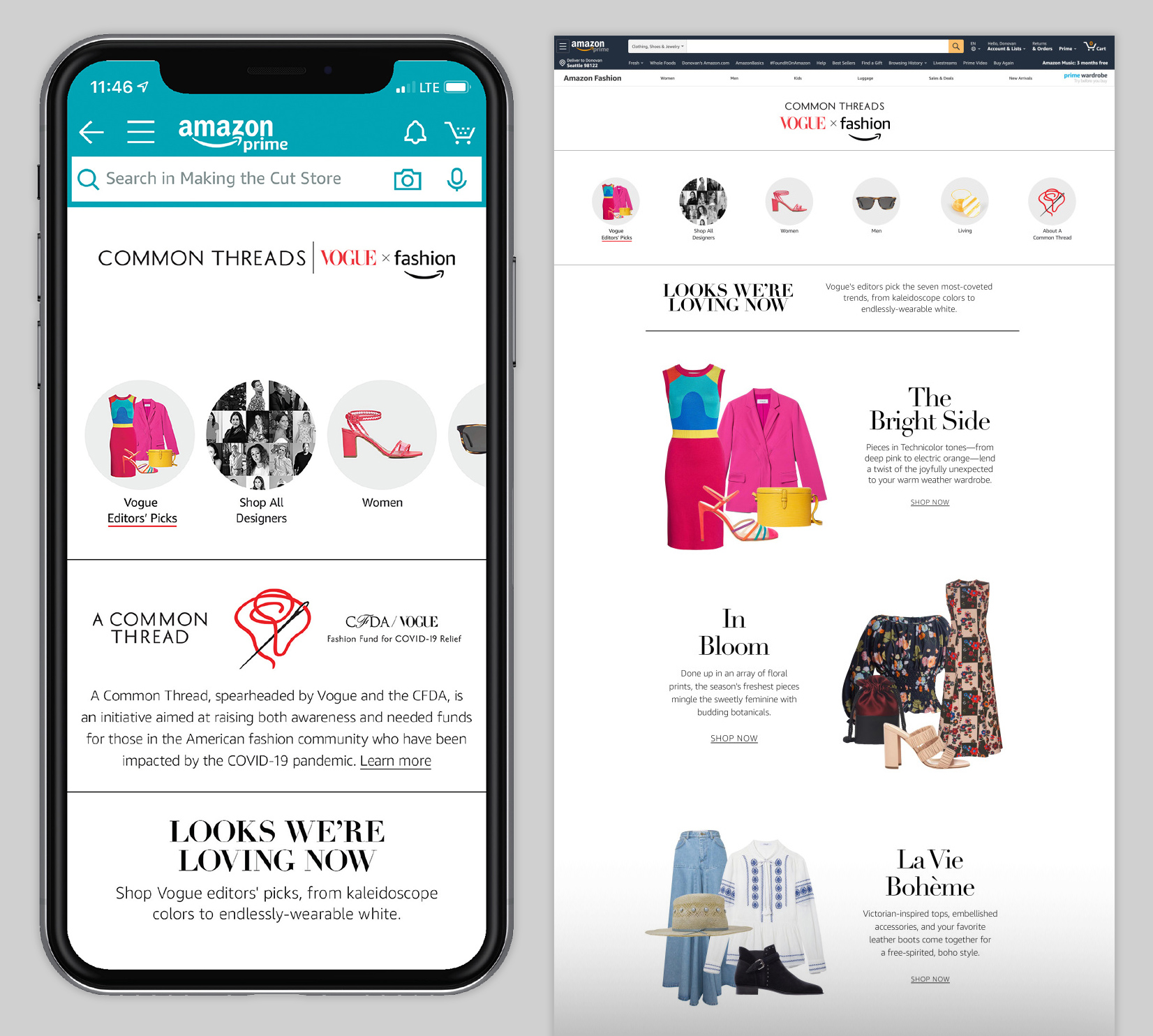 Vogue X Amazon Fashion. Concept was originally designed by Nobi Kashiwagi (AD of Vogue Magazine). As AD for Amazon Fashion, I partnered to help lead design and translate concepts in to our ecosystem. Supporting design and production by Allie Rosenzweig