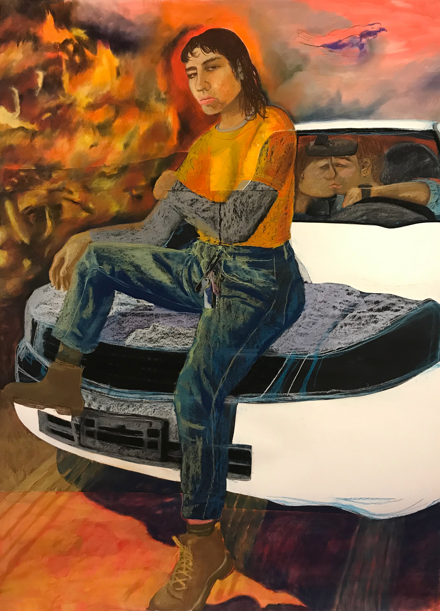 "Hey-y'all get ready to drive over there" - Soft pastel on paper, 2019