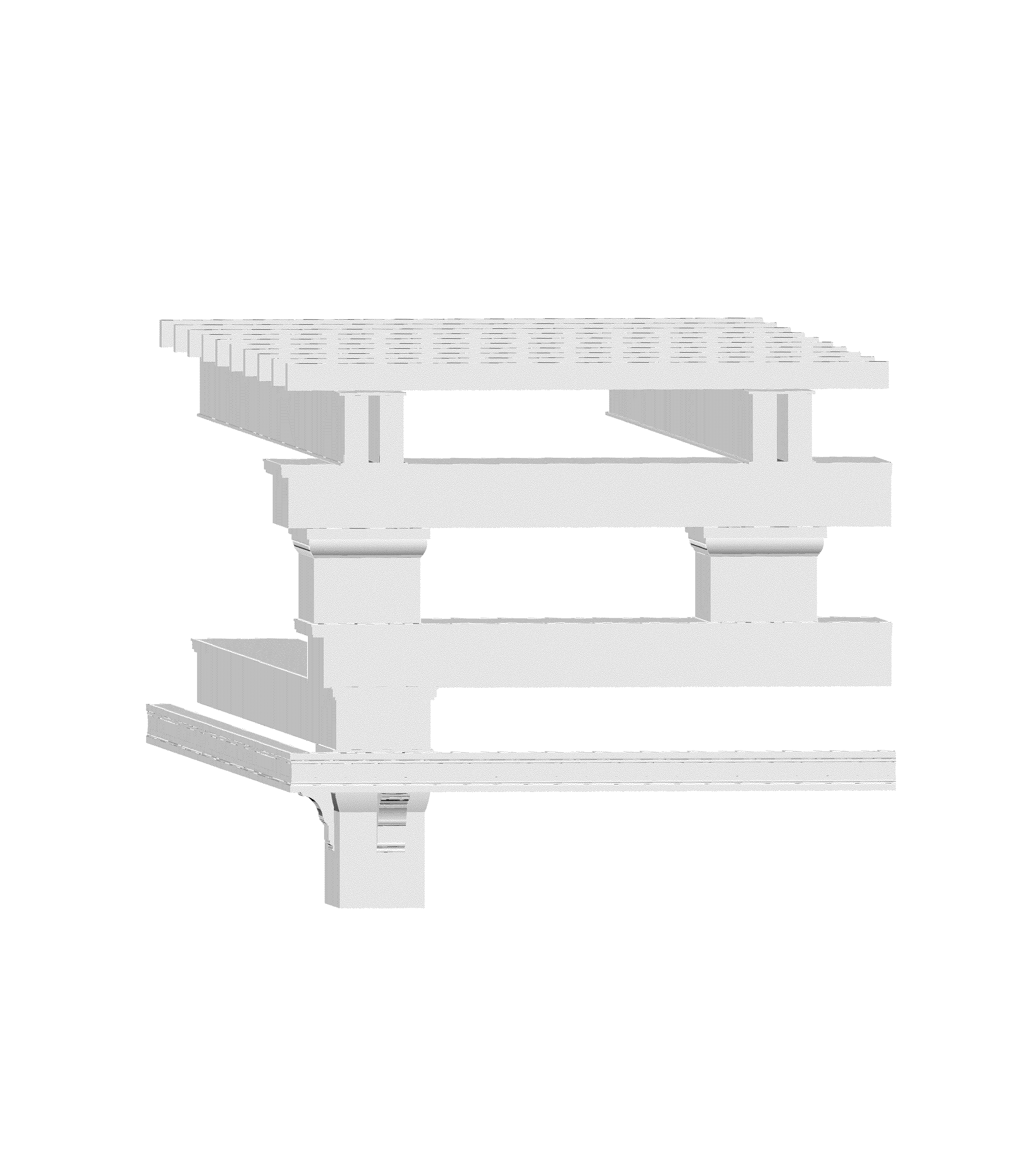 The roof intervention instead consists of an addition of wooden beam layers, collocated vertically and rotated in each level by 90 degrees. This example can be seen also in Schinkels project „Roman Baths“ at the Sanssouci garden situated in Potsdam.