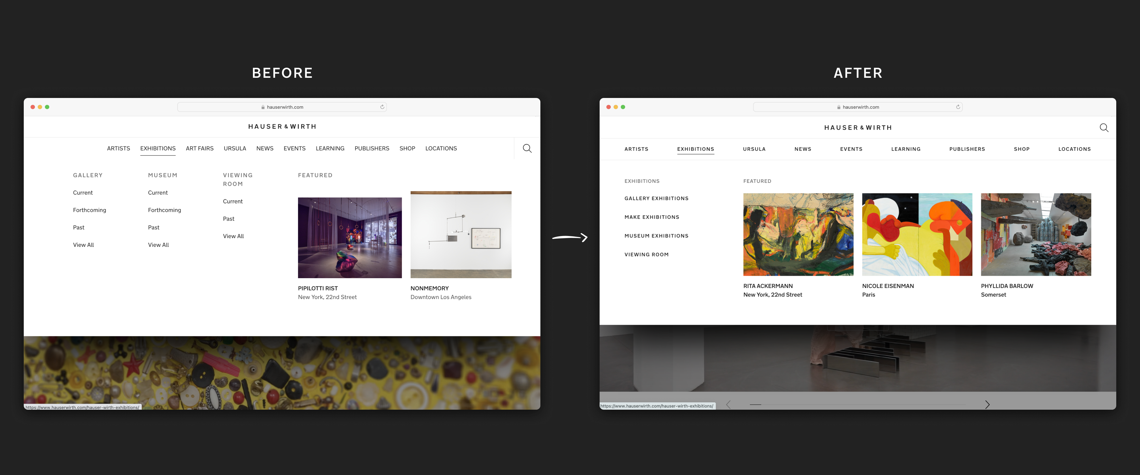 Redesigned mega-menu: reordered information and introduced consistent typography and image aspect ratios