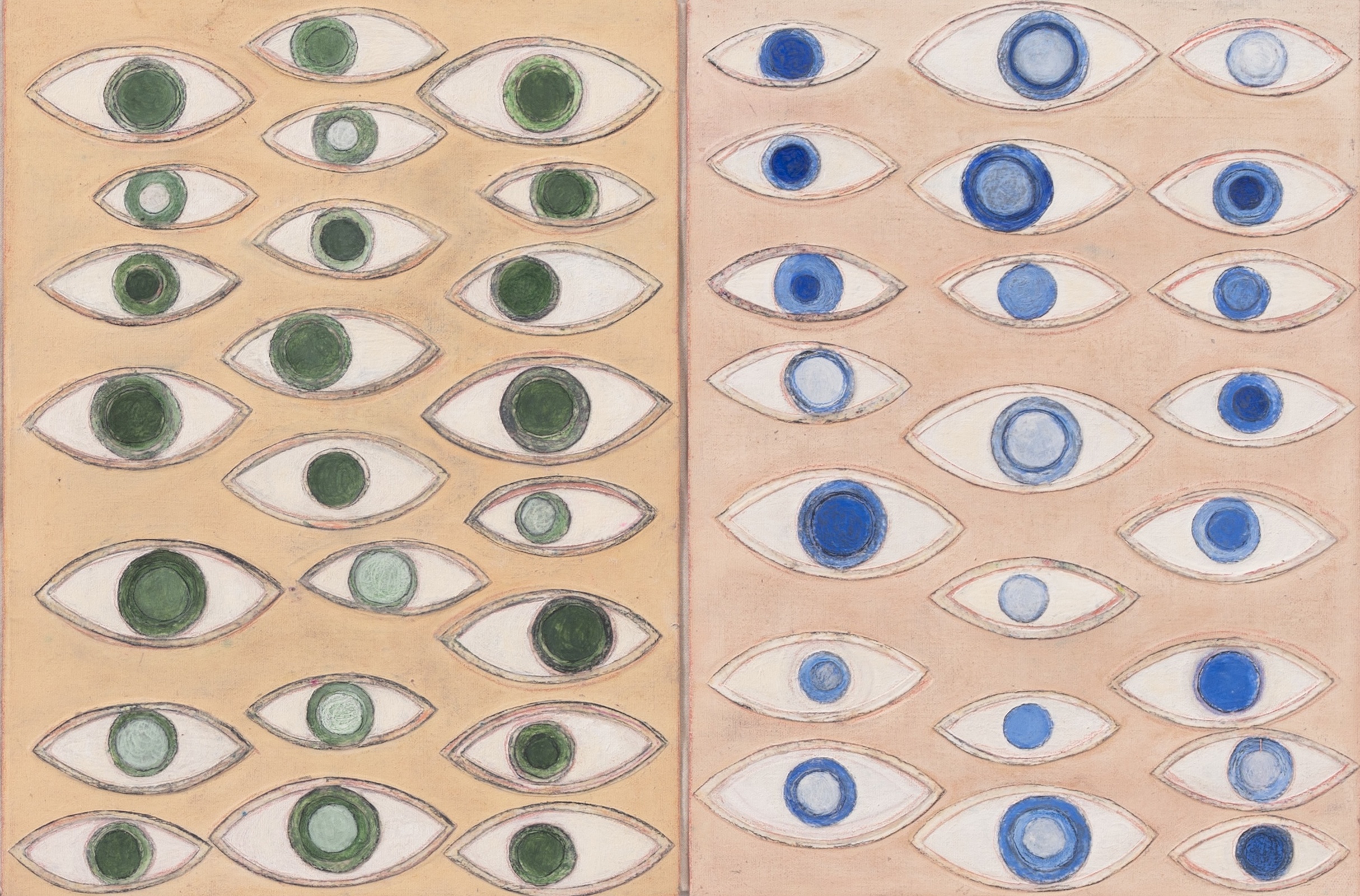 Eyes Wide Open, 2020 . Color pencil, oil and wax on paper, cloth and canvas . 30 x 126 cm (detail) Collection Museum Boijmans Van Beuningen, Rotterdam, The Netherlands