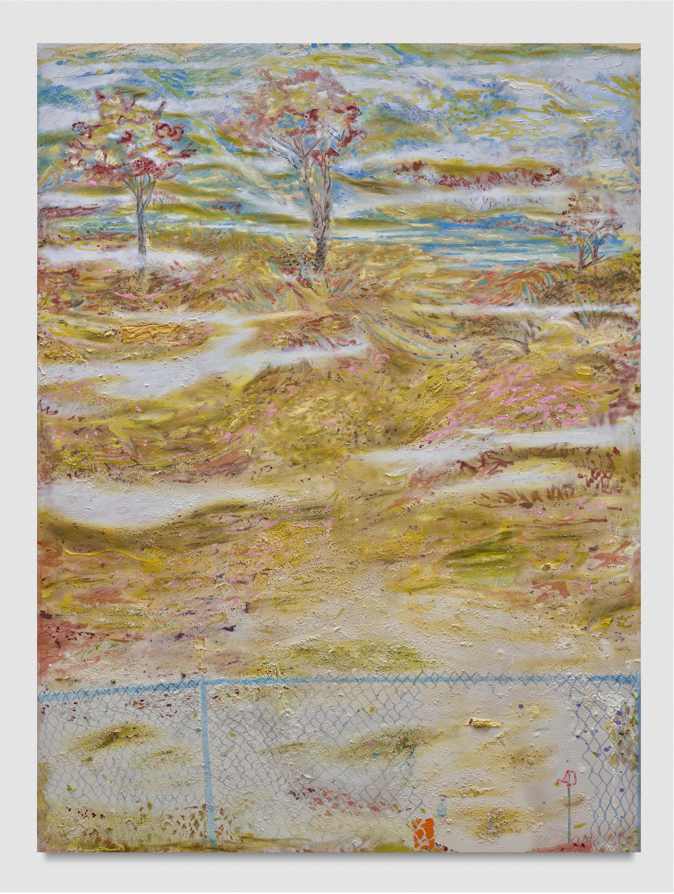 Sean Cairns, Wearing Away The Mountain, 2024, Oil, distemper, gypsum, and marble dust on canvas, 78 (H) x 58 (W) in.
