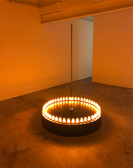 Memorial for Witches and Bitches (2017)  1 x 1 scale model for a public monument Wood, acrylic paint, stainless steel pole and led light bulbs. 115 x 76 x 76 Inches 