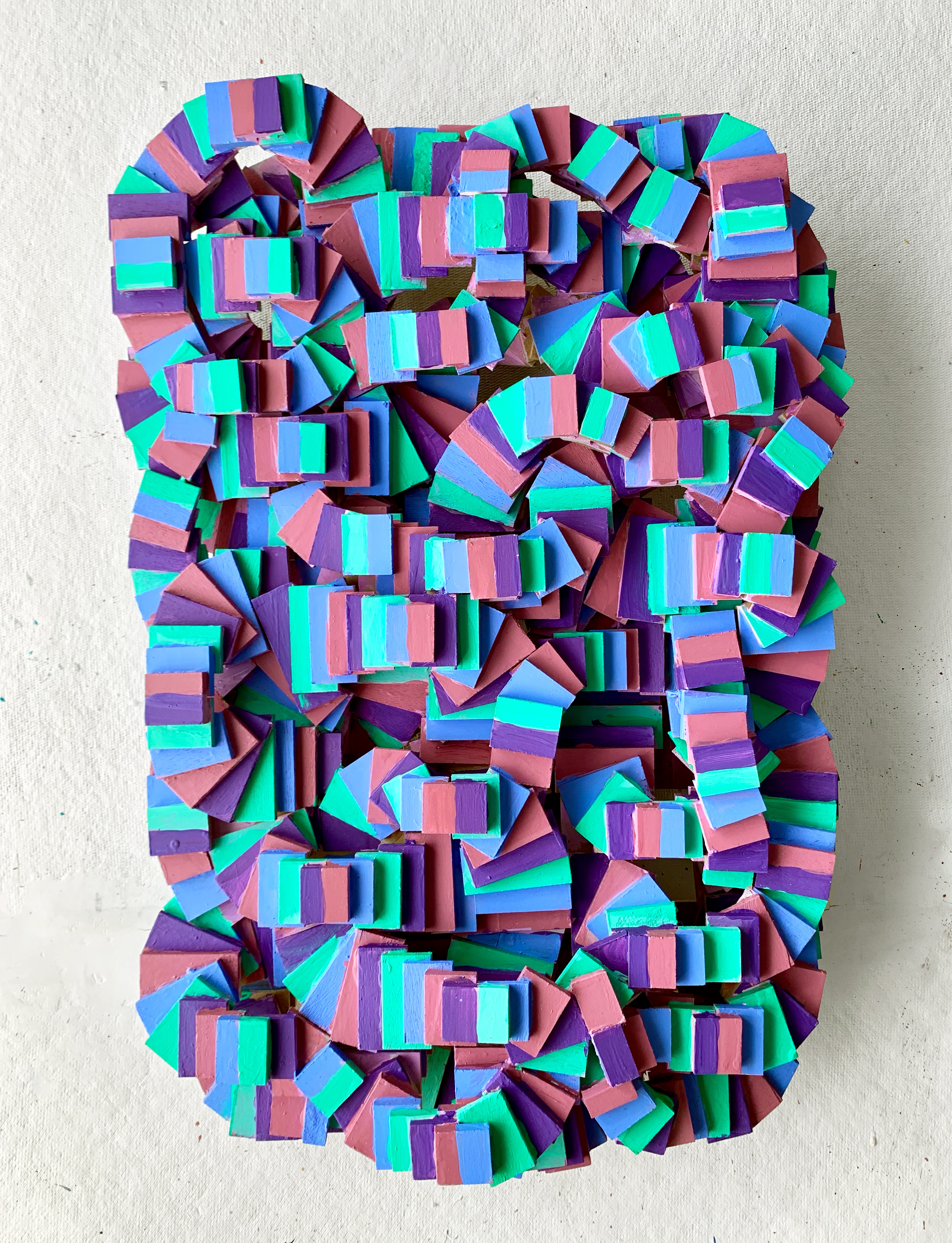 Changeabout, 2022, acrylic paint on wooden construction, 22”x16”x5”