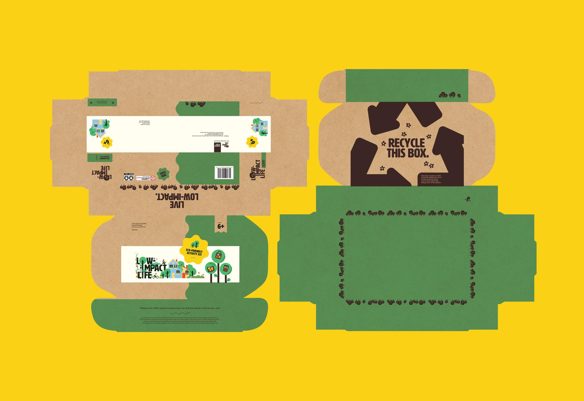 Dieline layout of Low-Impact Life packaging