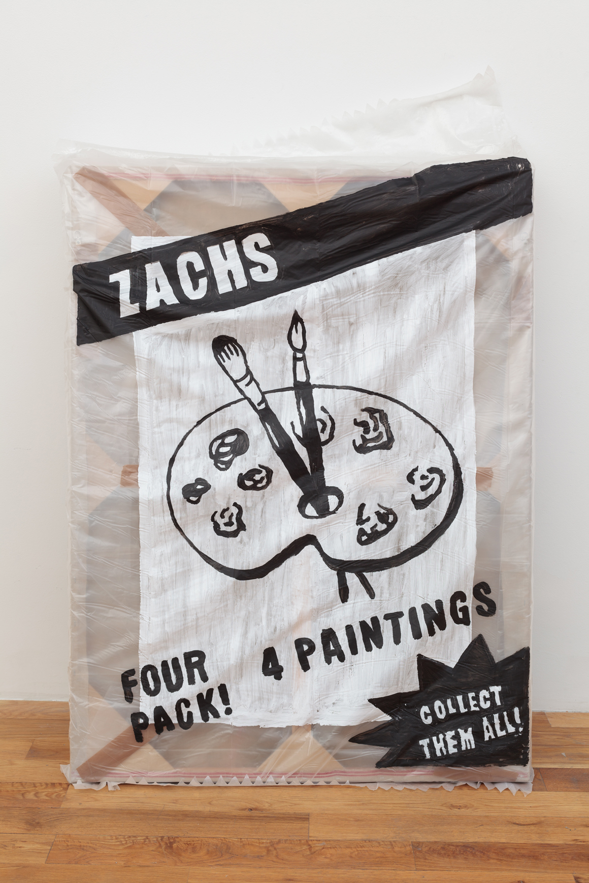 Polyethylene, acrylic, four paintings on linen 58 x 37 x 7" 2014 - 2017