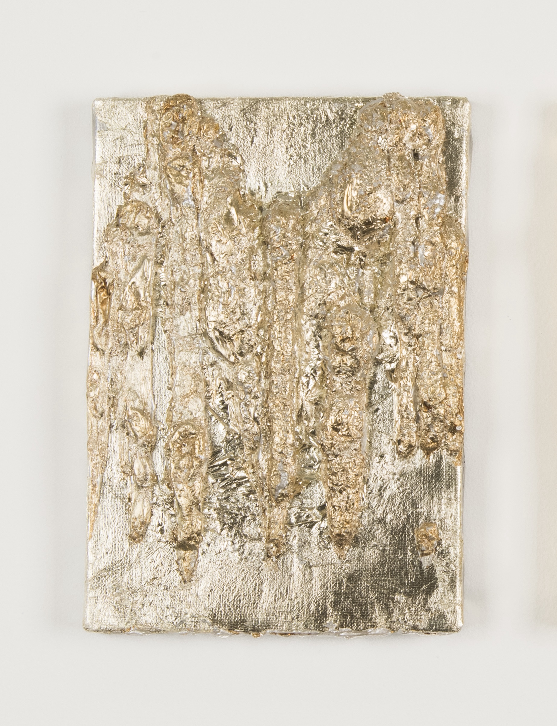 Keiko Moriuchi, Gabriel Net, 2024, acrylic paint and white gold leaf on canvas, 9 x 6.5 inches