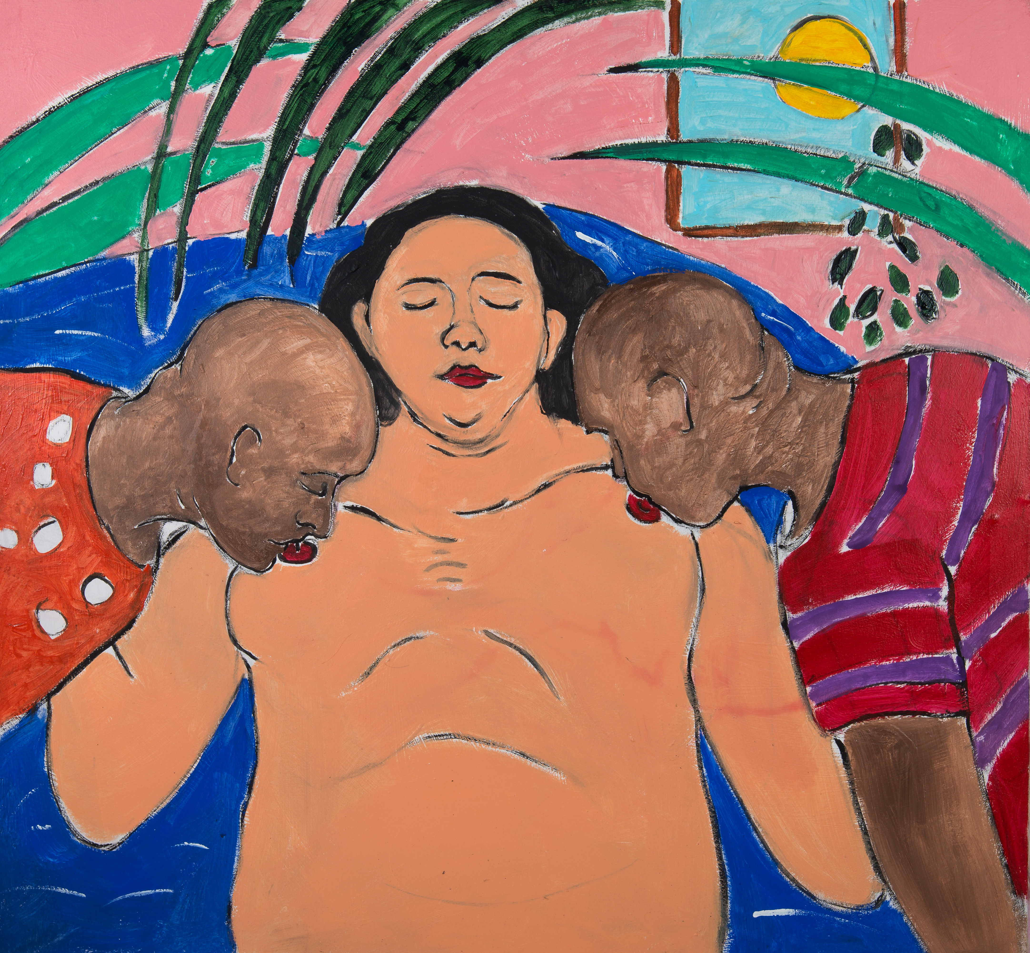 'Woman with Two Men' 100x110cm Acrylic on Canvas